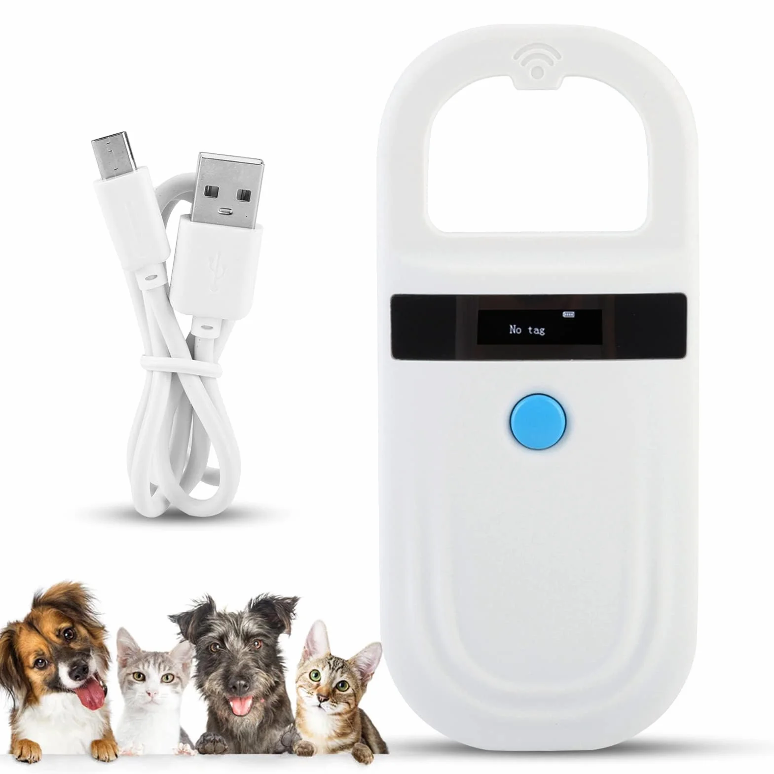 Agatige Lettore di ID per Animali Domestici, Display per Etichette Microchip Scanner ID Chip con 128 Tag Lettore Microchip RFID Portatile per Animale Domestico Cane Gatto