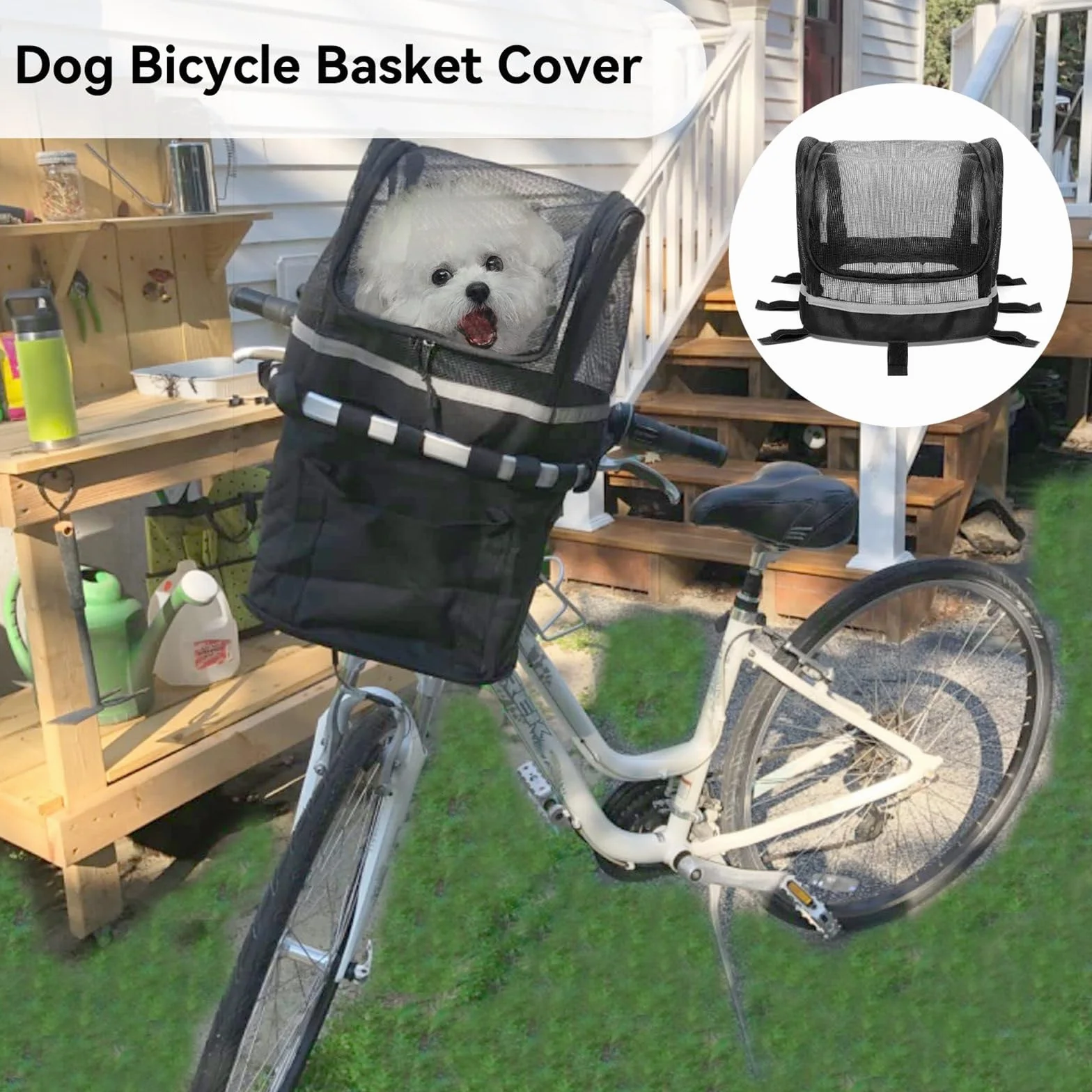 Copertura protettiva per cestino da bicicletta per animali domestici, con visibilità notturna e funzione di piegatura rapida, accessorio per cani