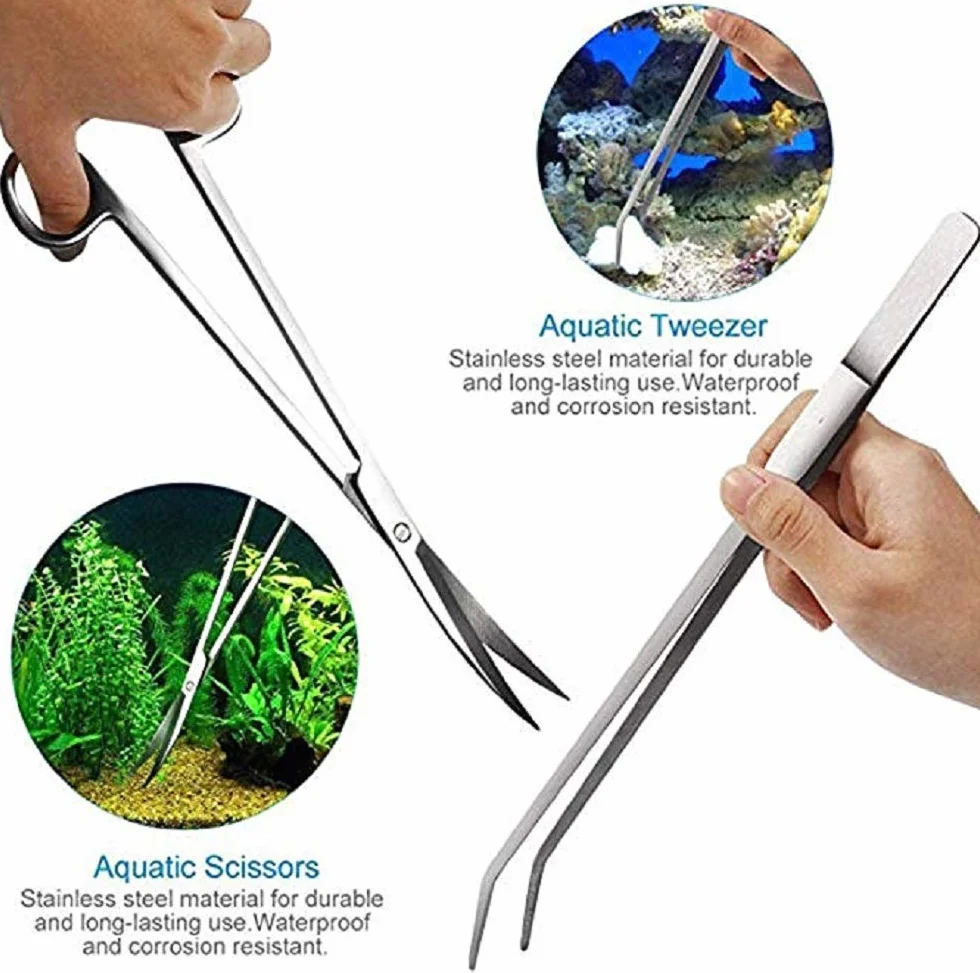 Signstek 5 in 1 Acciaio Inox Pinzette Forbici Spatola Attrezzo Acquario Starter Kit