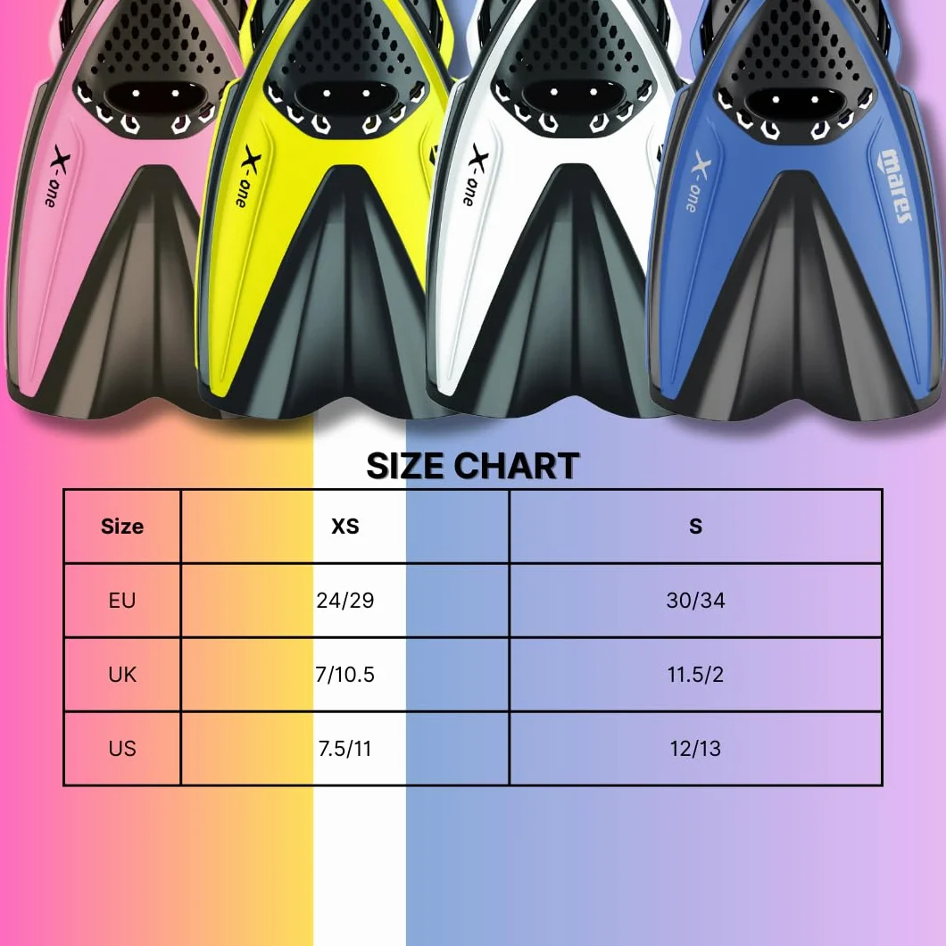 Mares X-One Junior Pinne snorkeling corte per bambini, scarpetta aperta perforata, cinghia senza fibbia
