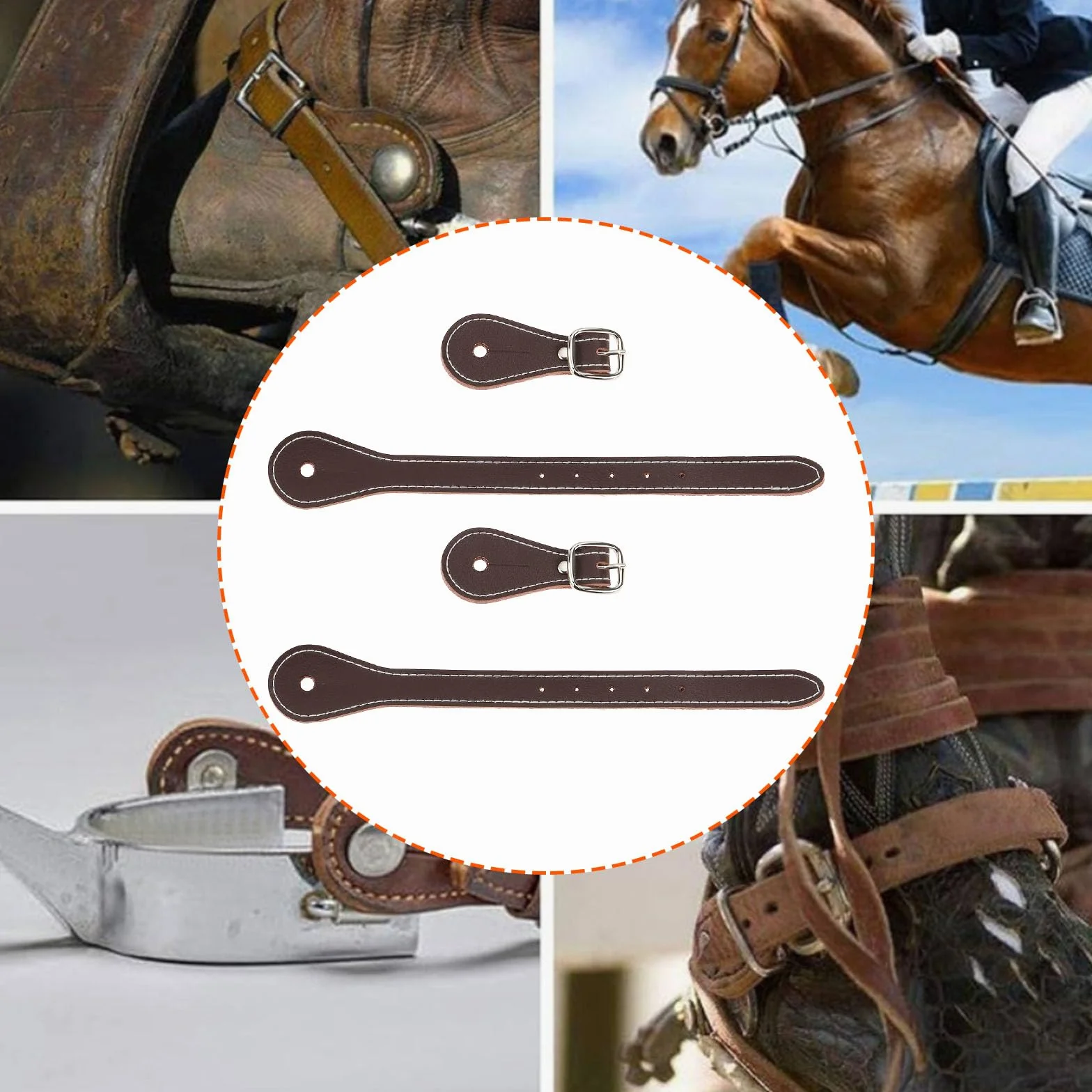 ECSiNG 2pcs Cinghie per Speroni in Pelle Regolabili Cinghie per Speroni in Pelle Bovina Monostrato per Cavalieri