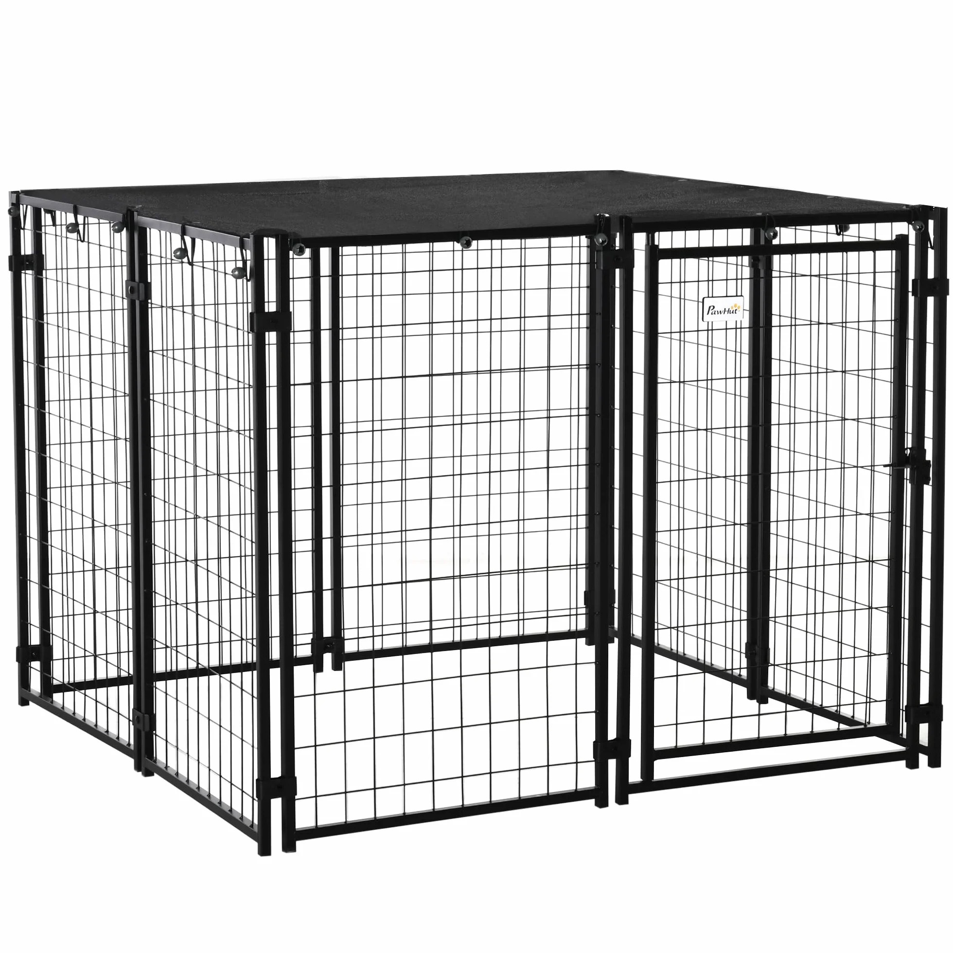 PawHut Recinto per Cani in Acciaio Pieghevole con Copertura, Box per Animali a 8 Pannelli con Porta Bloccabile, 141x141x113cm, Nero