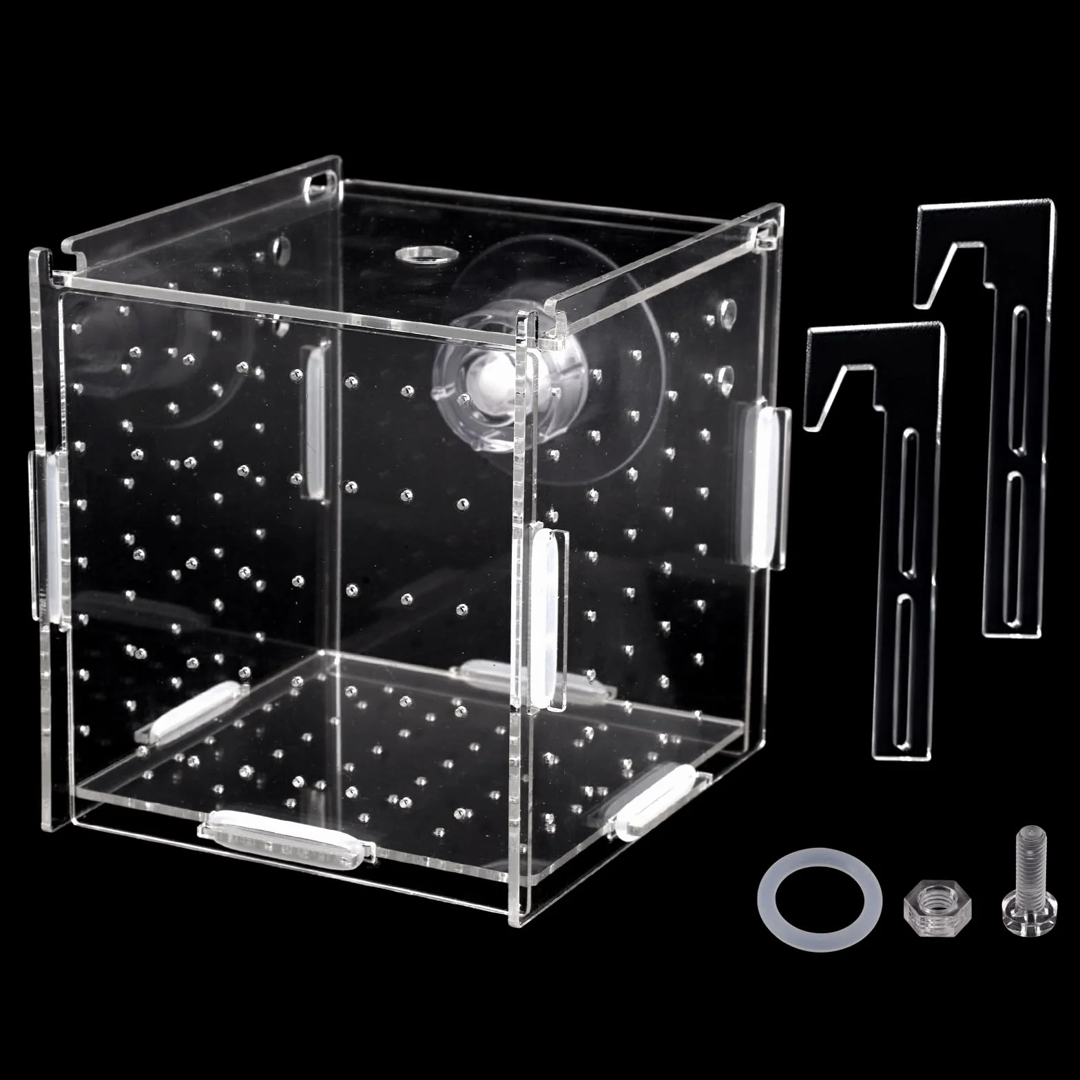 10 × 10 × 10cm Allevamento per Acquario con Ventosa, Mini Terrario per Insetti, Piccola Acrilico Scatola di Allevamento, Trasparente Sala Parto Acquario, per L'isolamento, la Schiusa, la Piscicoltura