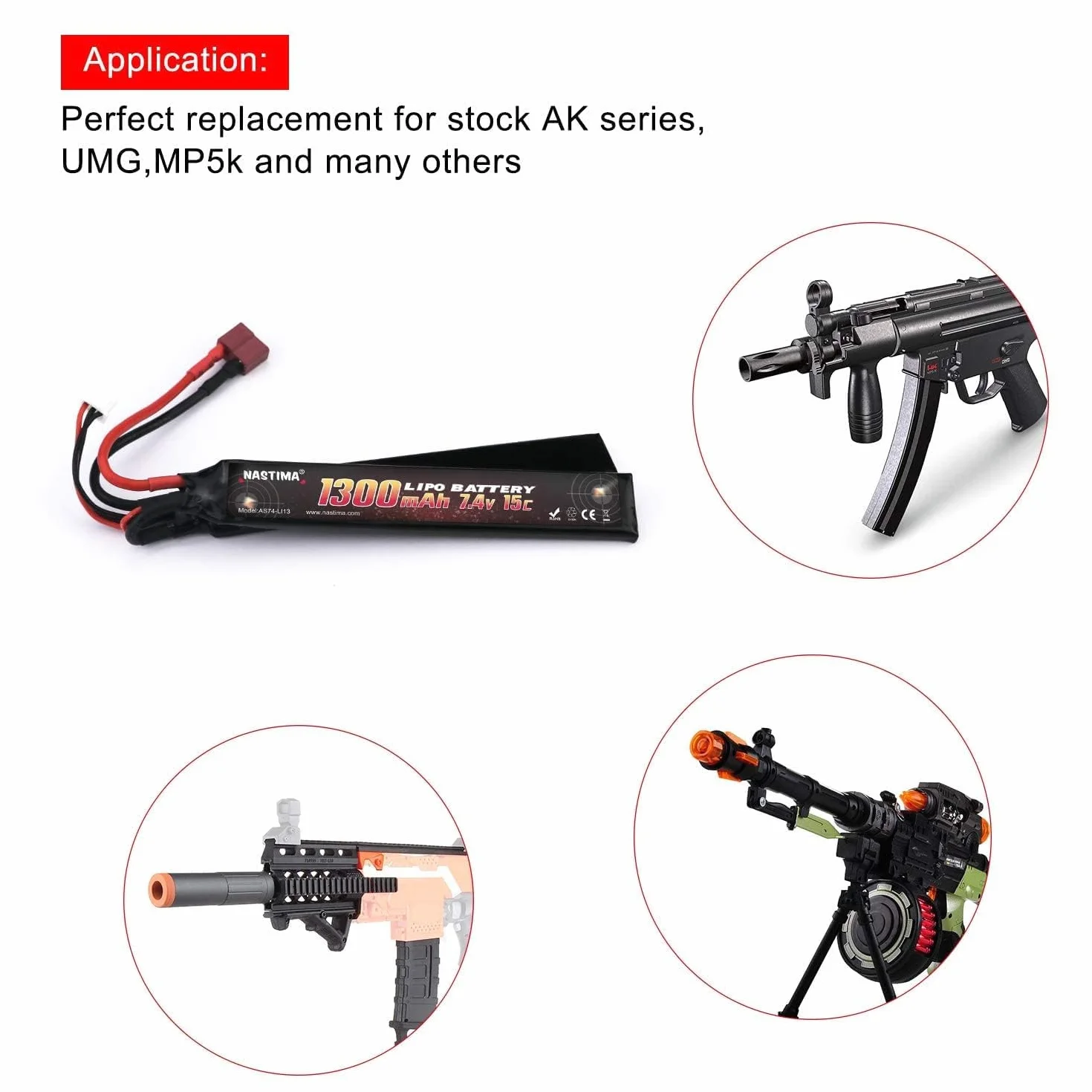 NASTIMA 7.4V 1300mAh 2S 15C Airsoft Lipo Batteria A Farfalla Connettore Deans-T Per Pistole Airsoft