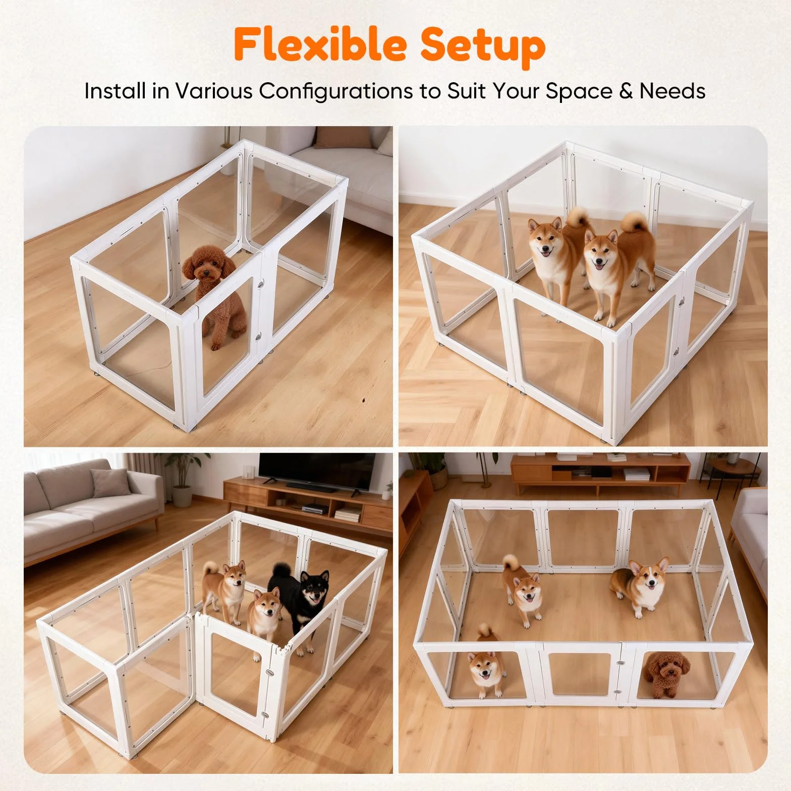 parco per cani in acrilico,10 pannelli facile da montare,recinto per cani chiaro da 60cm per interni esterni con porta con serratura,recinto per recinti per cani/gatti/conigli (152*102*61 CM)