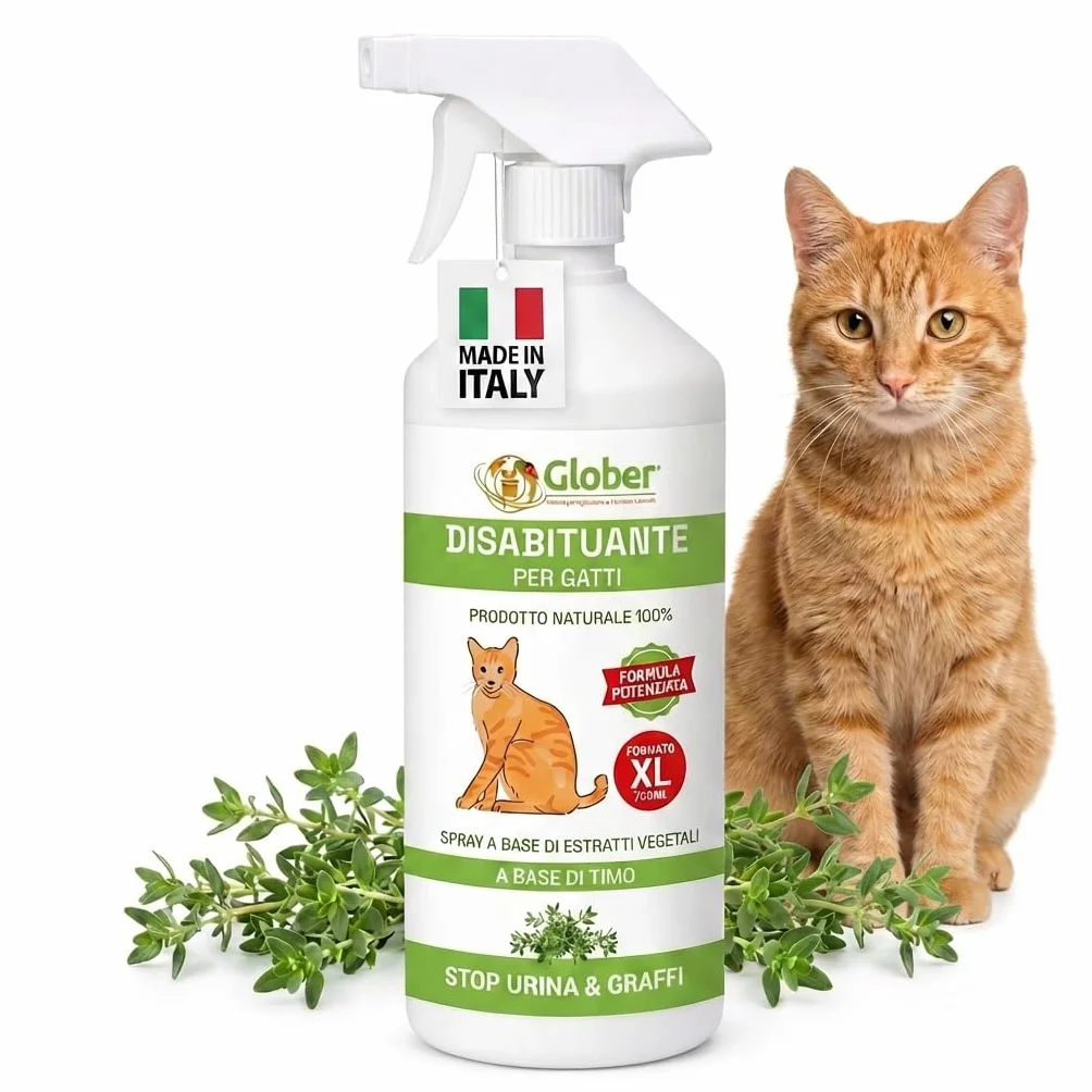 GLOBER Disabituante per Gatti Anti Urina - Spray 750ml - Made in Italy, 100% Base Vegetale per Interni ed Esterni - Addestrativo Urine Stop Gatto - Dissuasore Gatti e Elimina i Cattivi Odori