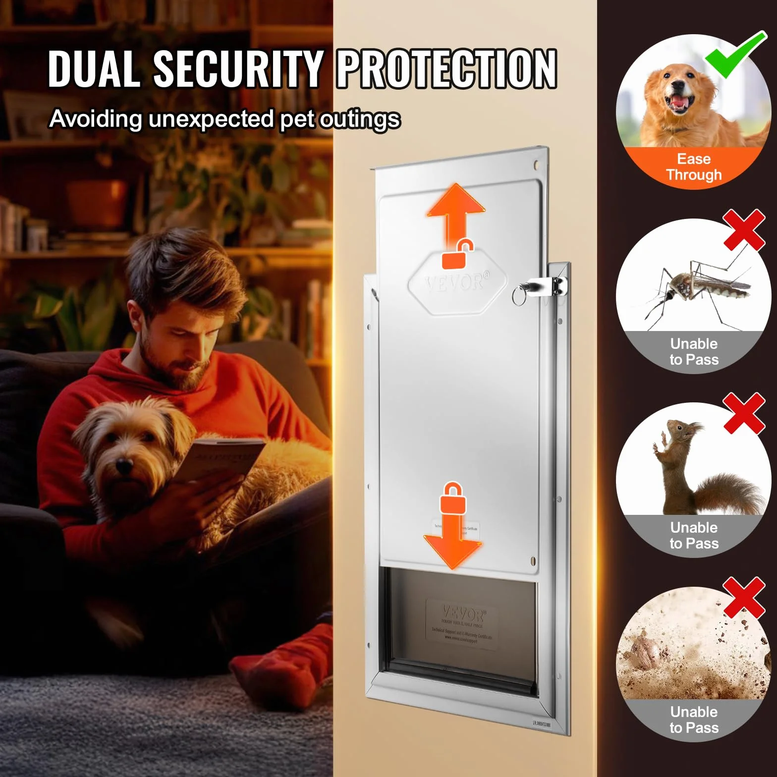 VEVOR Porta per Animali Domestici in Alluminio 210x303 mm Bianco Taglia S