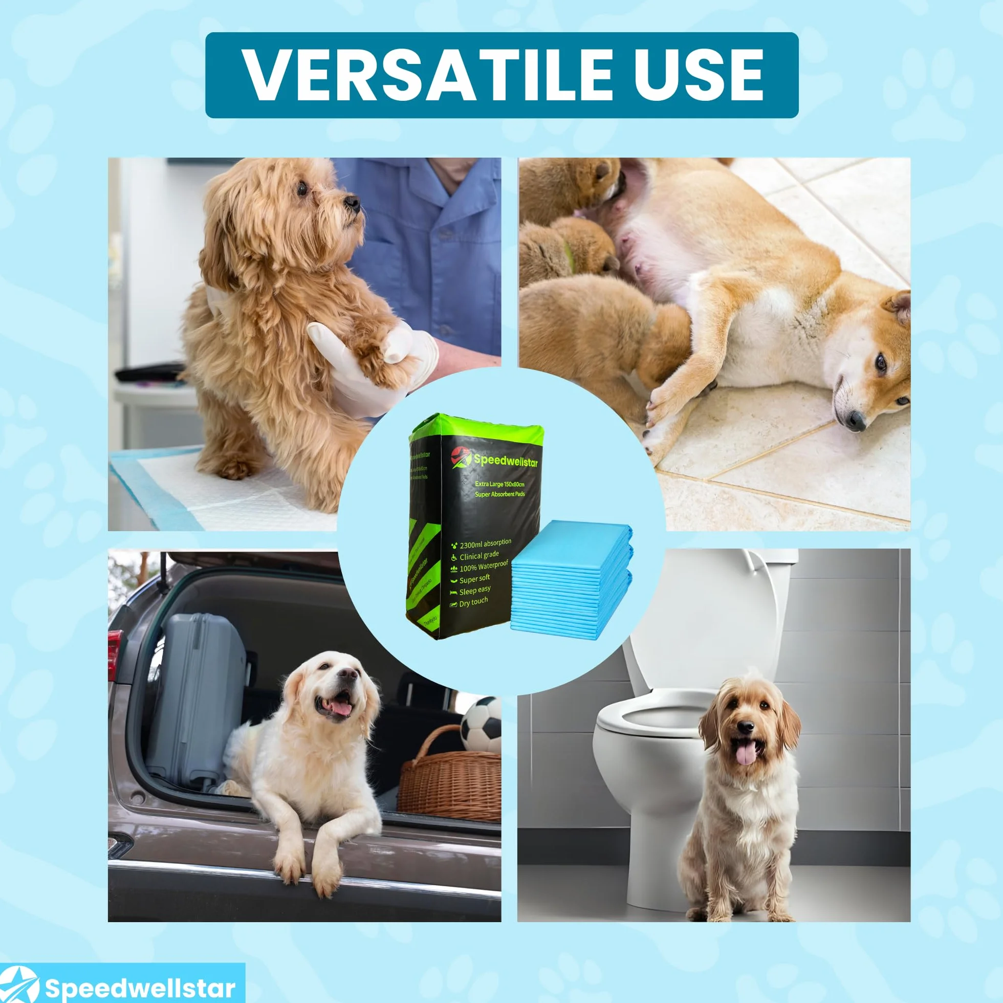 Speedwellstar Traverse per cani extra large 150x80 cm 2300 ml Grado veterinario confezione da 20