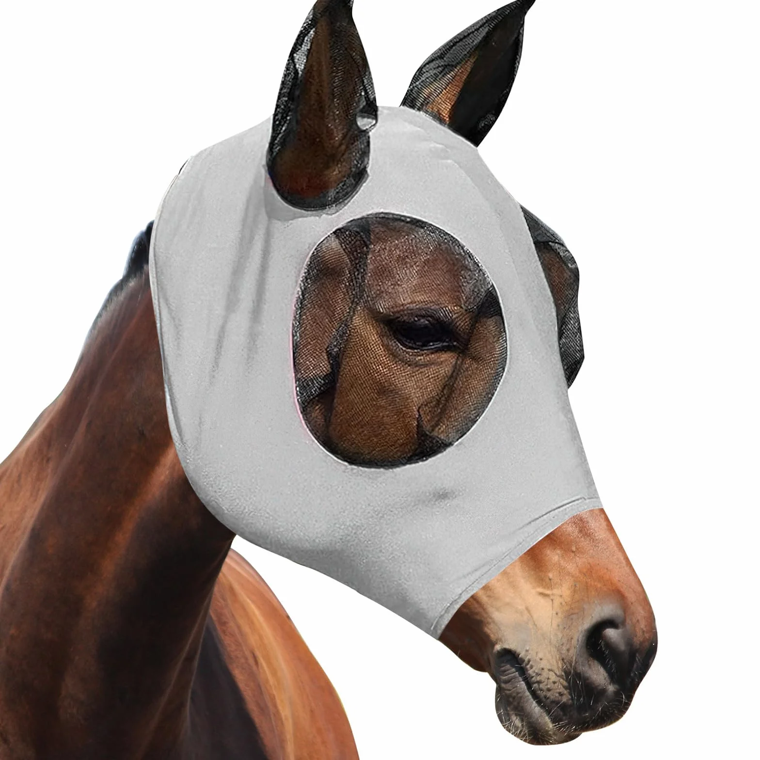 Maschera Antimosche Cavallo Protezione UV Elastico Grigio