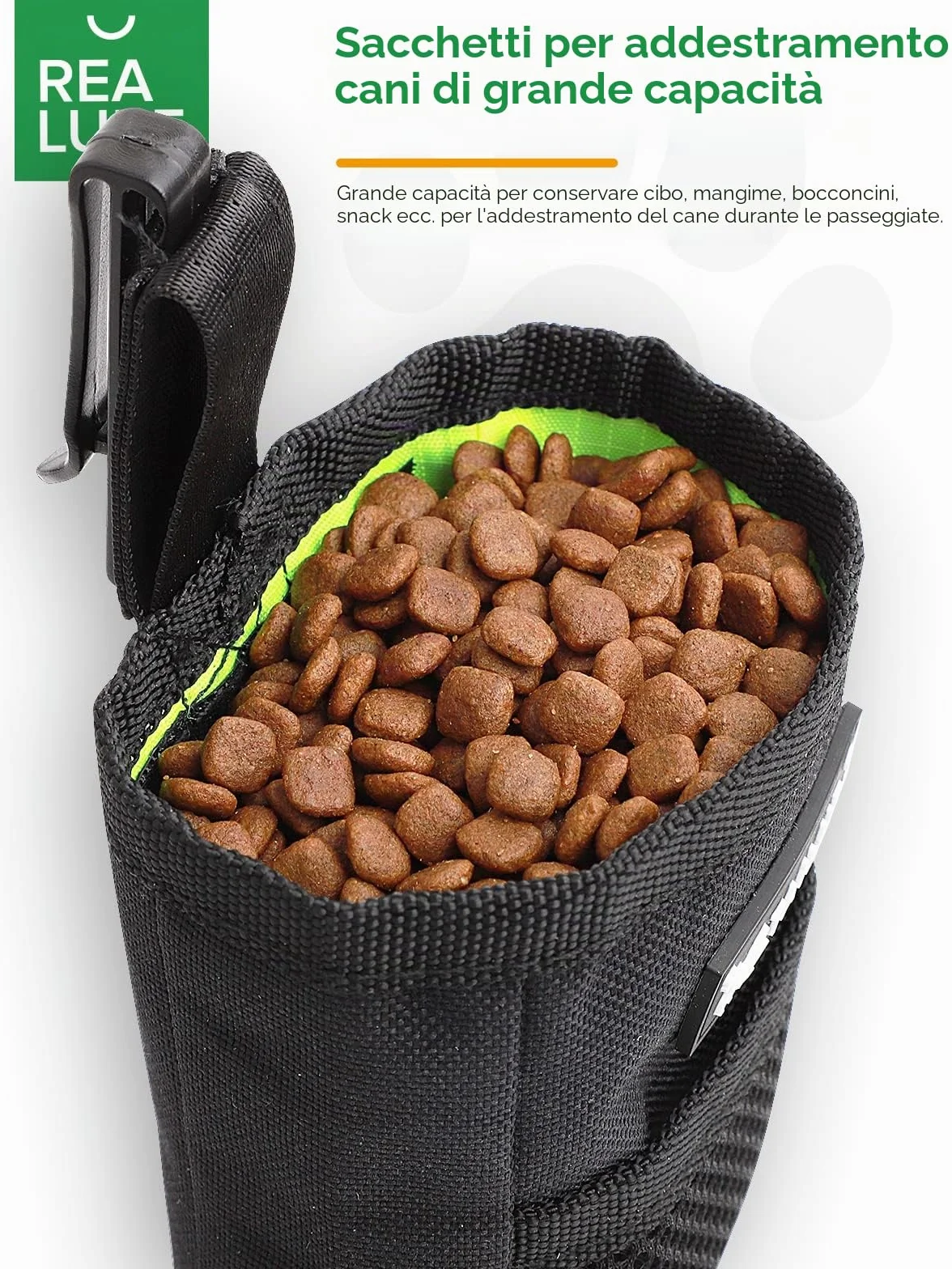 Realure Borsa Addestramento Cane, Porta Snack Cane con Clip di Fissaggio, Sacchetto Addestramento Cane, Porta Crocchette per Cani Addestramento, Porta Premi per Cani, Adatto all'Uso Esterno (Nero)
