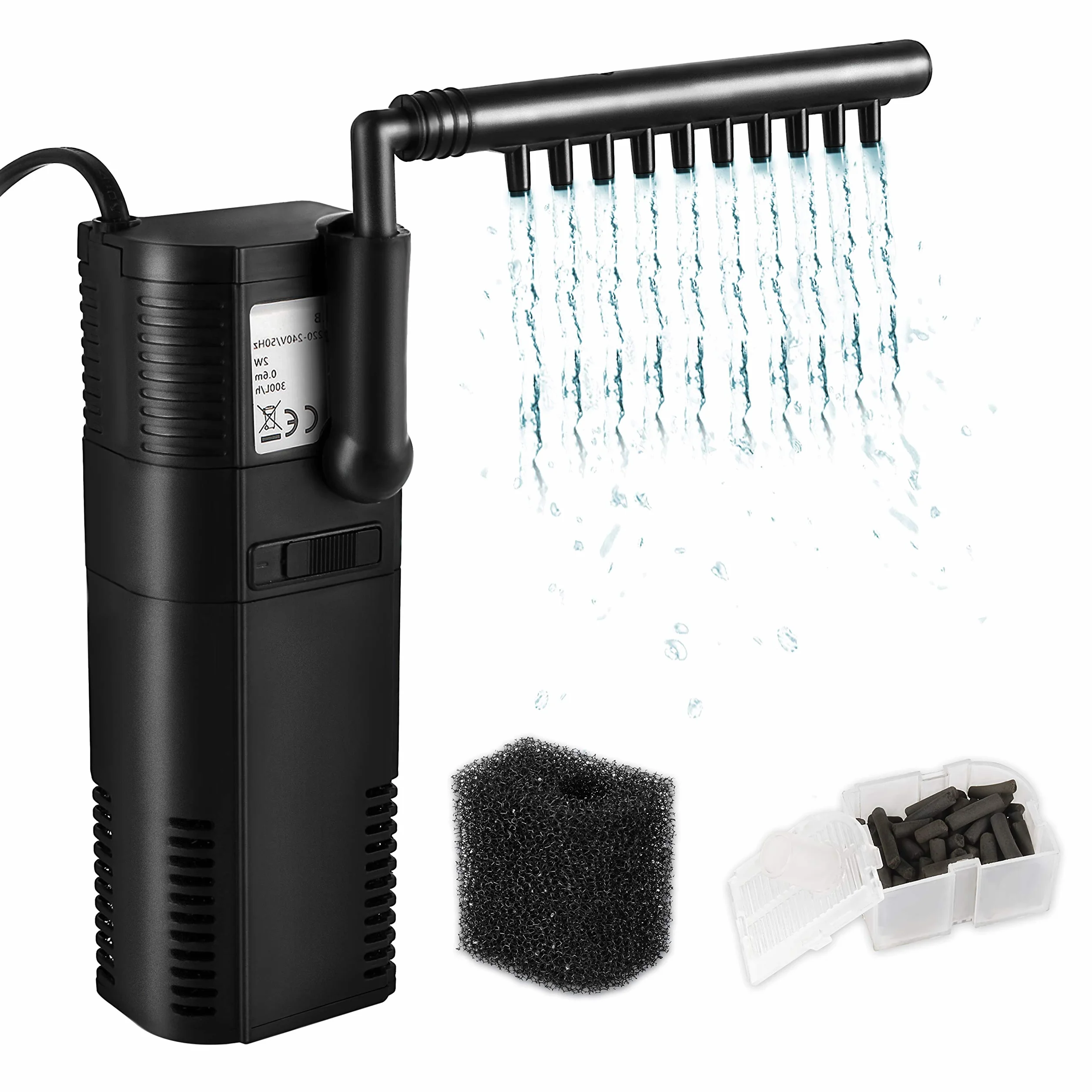 Forever Speed Pompa per Acquario con Filtro - 2W 300 l/h Nero Moderno, adeguato per acquari fino a 40 L