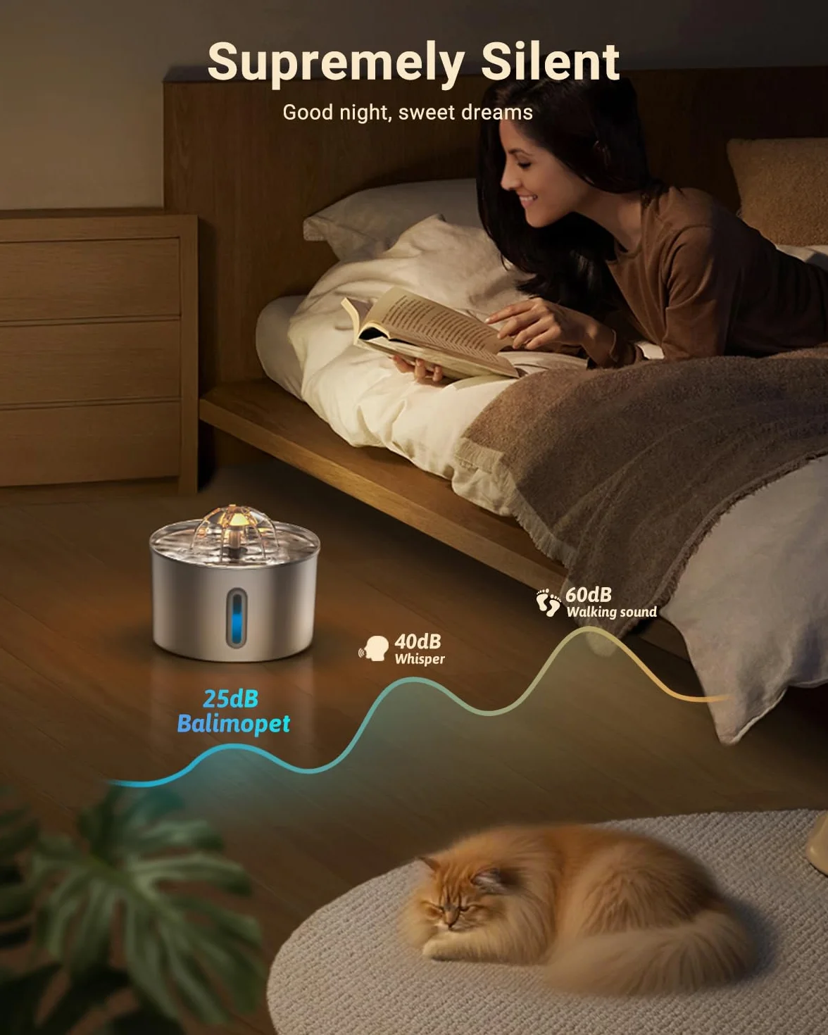 Fontanella per Gatti Acciaio Inox, 2,2L Fontana per Gatti Super Silenzioso, Sistema di Filtraggio Quadruplo, Facile da Pulire, Fontanella Gatto con LED, 3 Filtri a Carboni Attivi