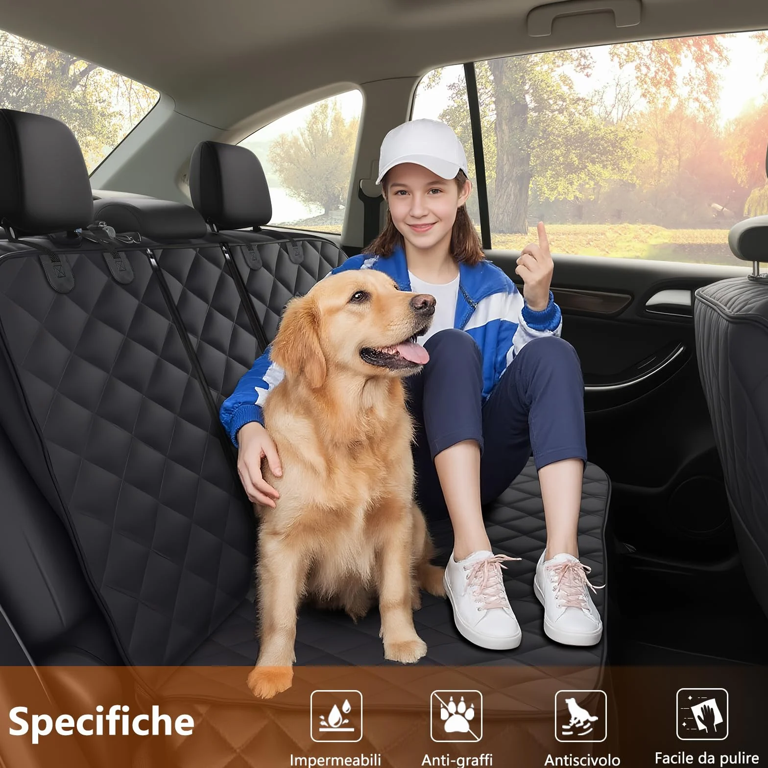 Alfheim Coprisedili Auto per Cani, Impermeabili e Antiscivolo Resistenti ai Graffi Protezione per Sedile Posteriore Lavabile, Universale per Auto Camion SUV (Nero)