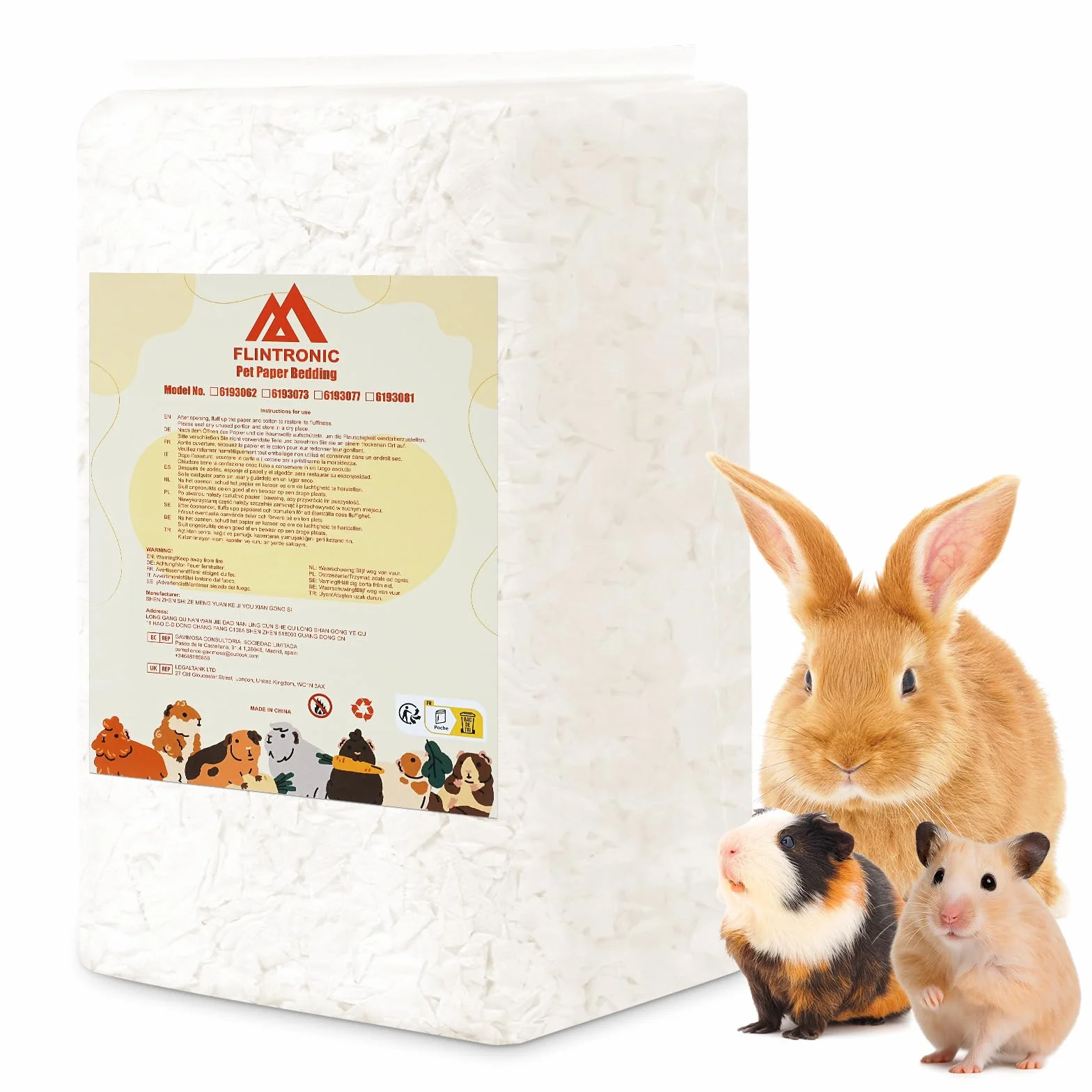 flintronic Lettiera per Piccoli Animali, 15L Biancheria da Letto per Animali Domestici, 99% Priva di Polvere e Antiodore, per Criceto, Coniglio Nano, gerbilli, Roditori(440g)