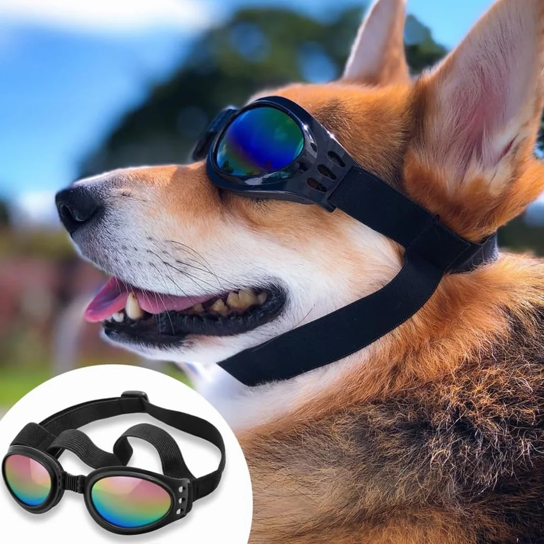 Occhiali Per cani, Occhiali da Sole Cani con Cinturini Regolabili, Accessori Cani Domestici Occhiali, Occhiali da Sole Cani， Protezione UV, Occhiali da Sole e Protettivi per Cani