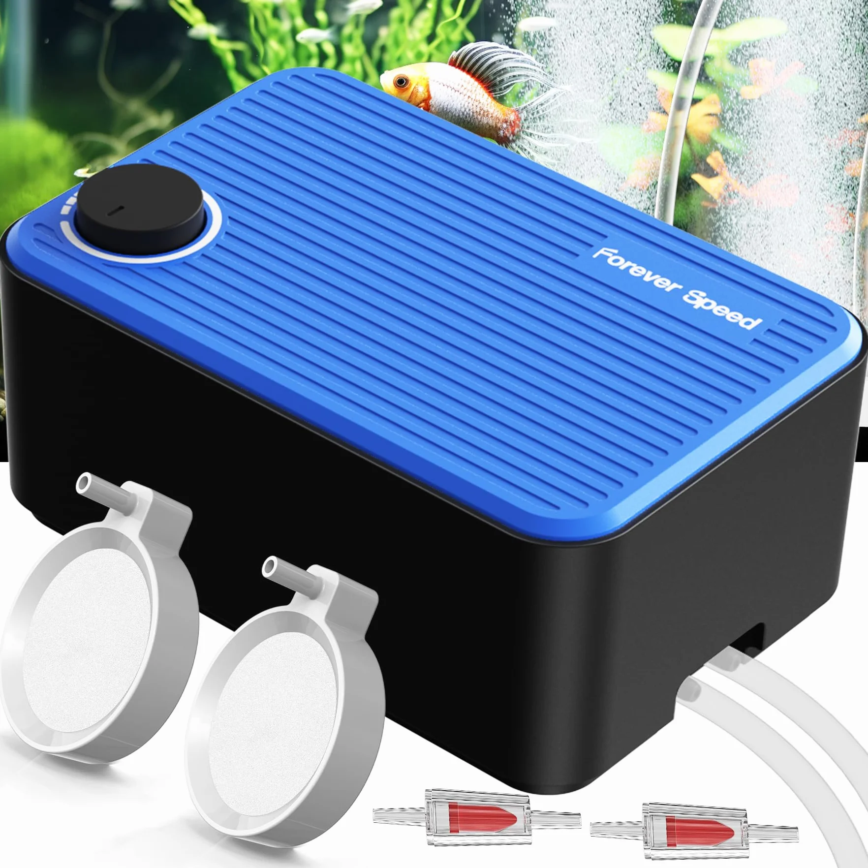 Forever Speed Ossigenatore per Acquario Ultra silenziosa 5.5W, 240L/H Aeratore Acquario con Flusso d'aria Regolabile,Pompa ad Aria per Acquario per 60-400L