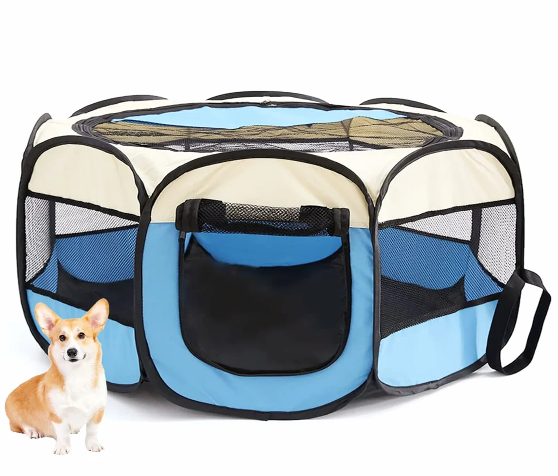 Portatile pieghevole per animali domestici, per cani e gatti, per interni ed esterni, ispessimento, tenda per box per animali domestici, box per cuccioli (Blu)