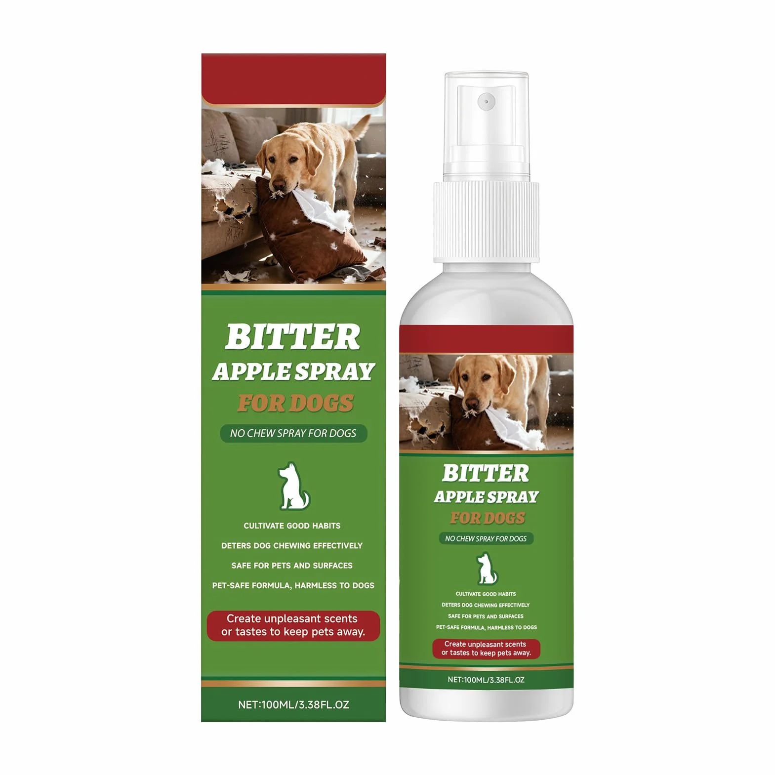Spray Amaro Per Cani - Protezione Da Bocconcini Da 100 Ml | Spray Antimasticazione, Spry Contro Il Comportamento Masticatorio Dei Cani Per Mobili, Moquette, Patio, Bidoni Della Spazzatura, Interni Ed