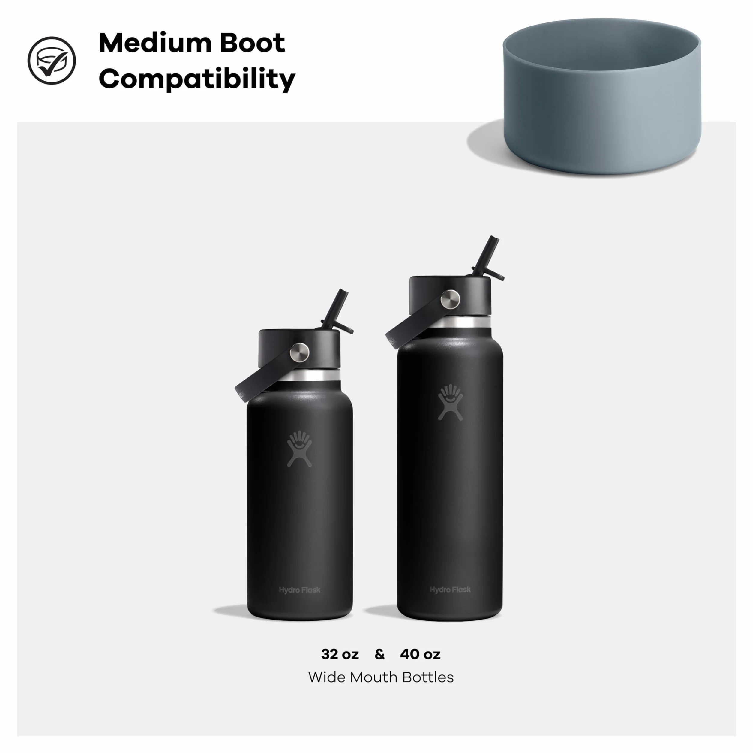 Hydro Flask Medium Bottle Boot Protezione Media per Bottiglia Silicone Resistente 32 oz 40 oz Bocca Larga Rimovibile Lavabile in Lavastoviglie Shale Gray