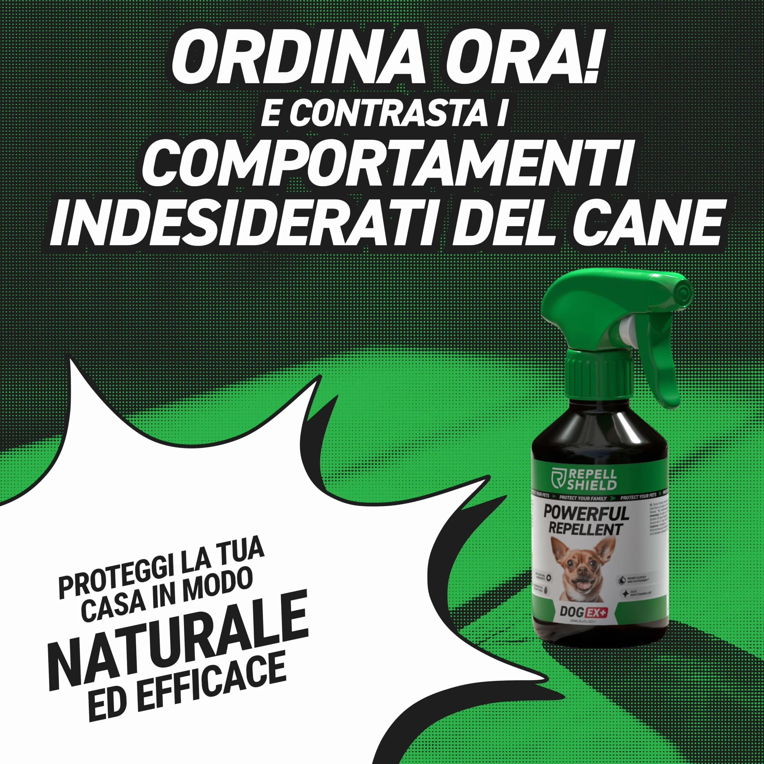 RepellShield Spray Disabituante per Cani - 250ml - Anti Pipì & Morsi, Protegge Mobili & Giardino - Non Macchia - Spray Amaro per Addestramento Cani e Gatti Sicuro & Efficace