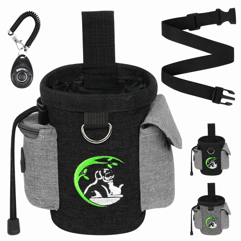 Portapremietti per Cani, Portasnack Cane, Sacchetto Addestramento Cani, Marsupio Premi Cane, con Fibbia, Cintura Regolabile e Sonaglio per Addestramento (Nero)