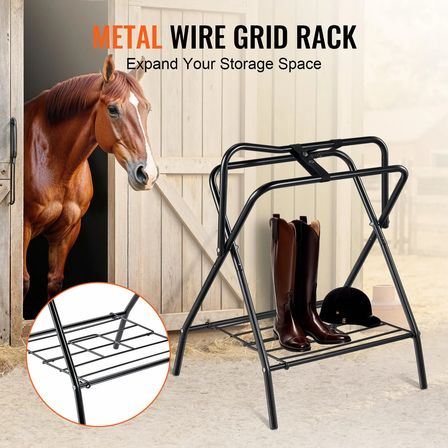 VEVOR Supporto per Sella Pieghevole, Supporto per Sella per Cavallo Indipendente in Acciaio, Supporto per Coperta per Selle Inglesi e Western, Deposito per Finimenti, 2 Pezzi Nero 711 x 482 x 952 mm