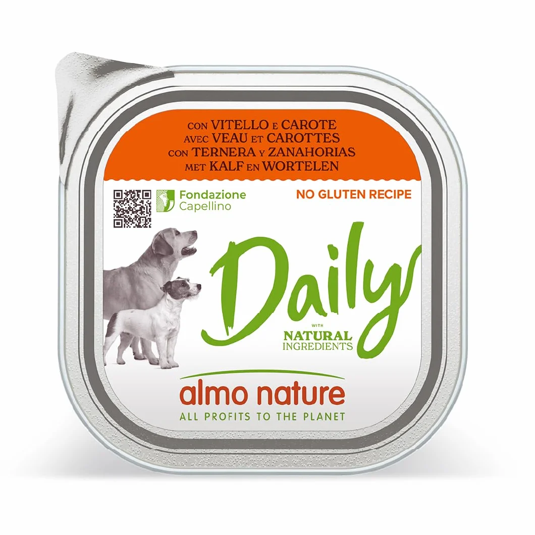 Almo Nature Daily, Alimento Umido per Cani Adulti con Vitello e Carote - 300g, Confezione da 9