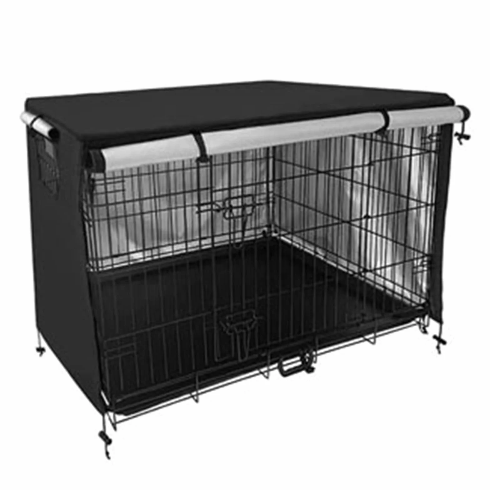 Copertura per gabbia per cani, 210D, colore nero/grigio, per esterni, in tessuto Oxford (nero, 124,5 x 79 cm)