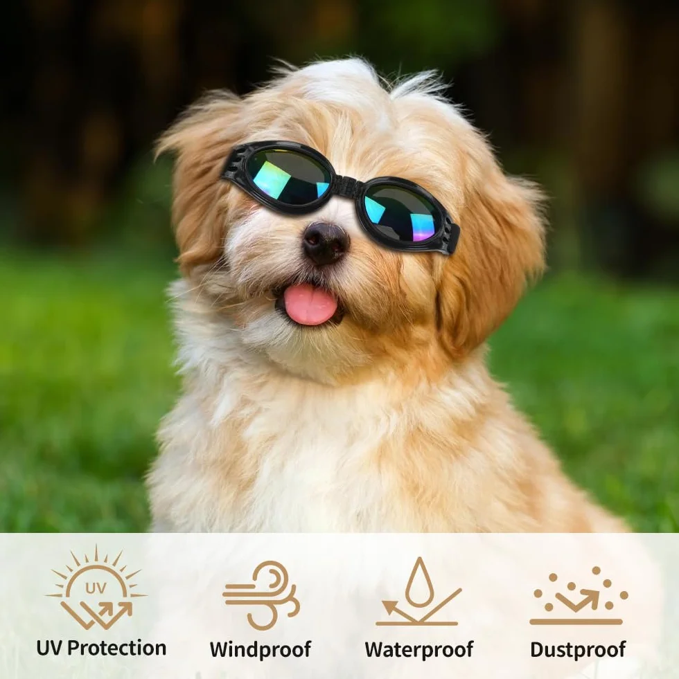 Occhiali da sole per cani, occhiali da sole antivento anti-appannamento e protezione UV per gatti e cani di piccola taglia (nero)