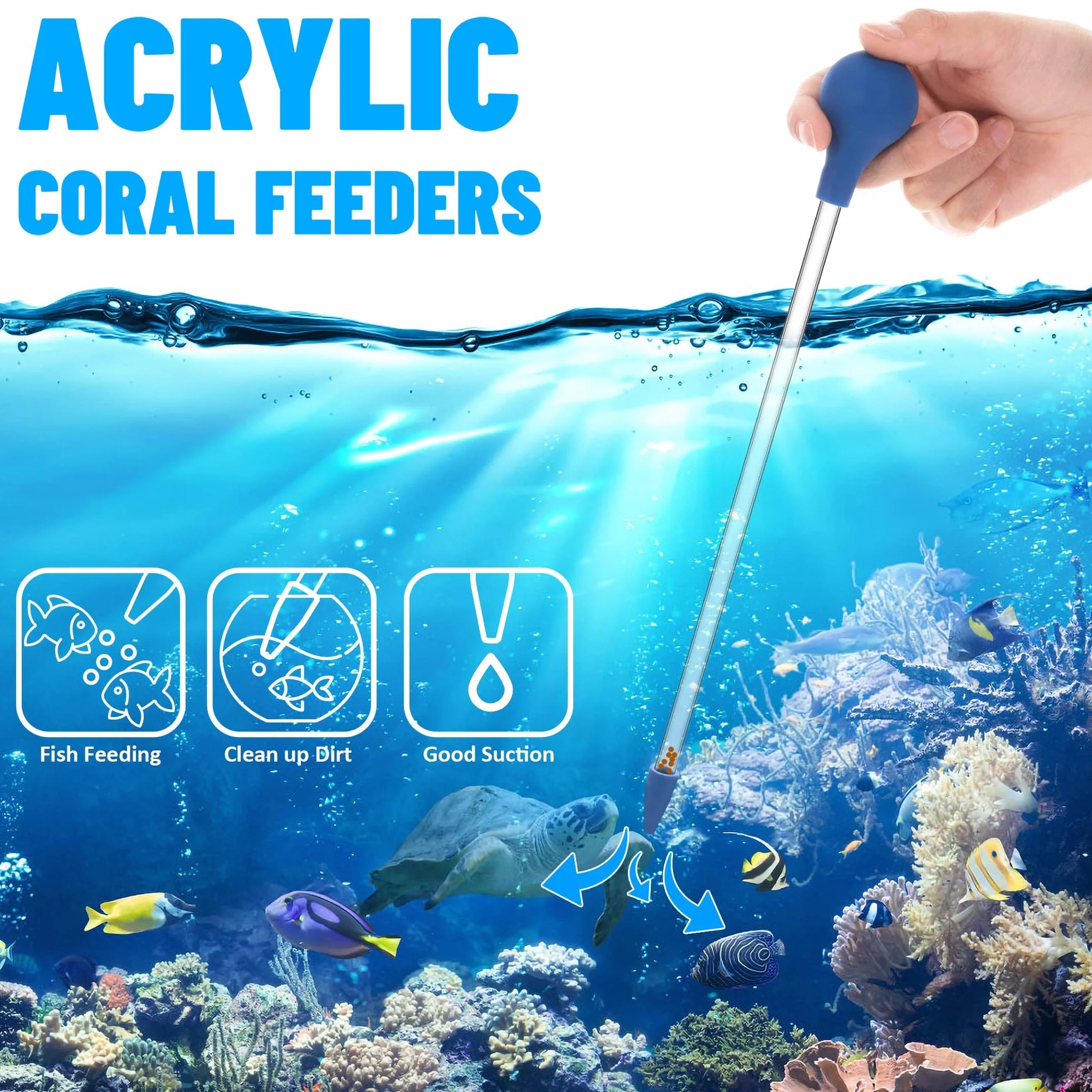 Mangiatoia per Coralli Lungo 30 cm Tubo di Alimentazione in Acrilico per Pesci Marini Pipetta Lunga per la Maggior Parte Degli Organismi d'Acquario 2 Pezzi (Blu)