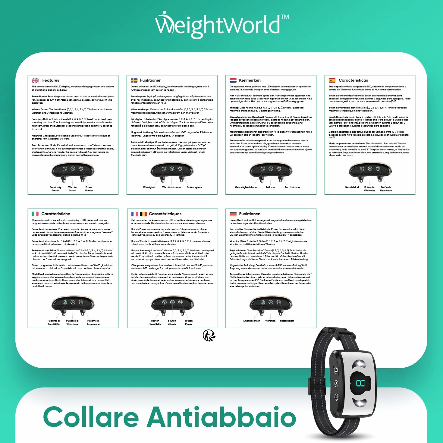 Collare Antiabbaio per Cani Educativo e Innocuo, Collare Cane Vibrazione con 8 Livelli e Suoni Regolabili, Collare Addestramento Cani Fino a 70kg, Senza Scossa, Ricaricabile, 7 Livelli di Sensibilità