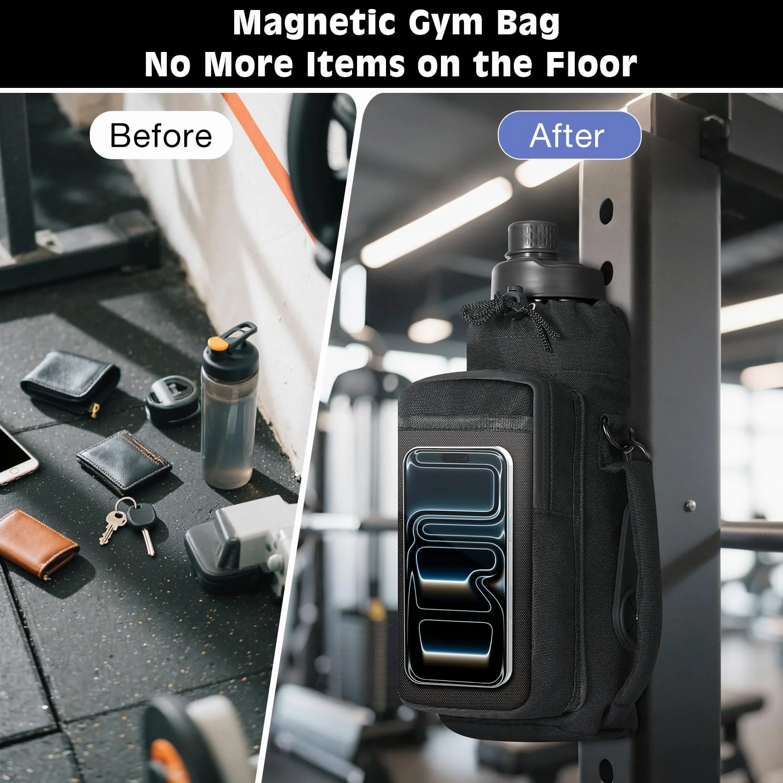 MoKo Borsa da Palestra Magnetica, Porta Borraccia con Custodia Telefono, Fitness