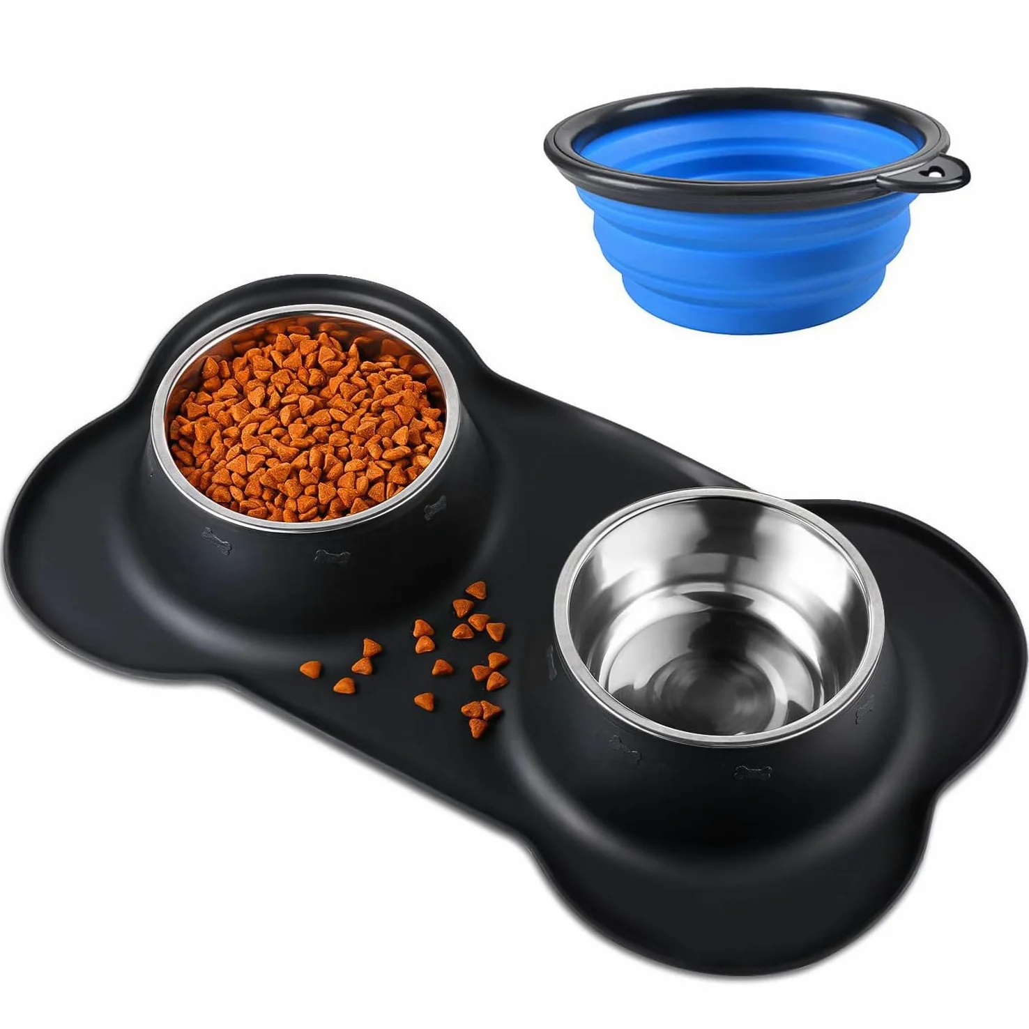2 x 400 ml, ciotola per cani e gatti, in acciaio inossidabile, base antiscivolo, antitrabocco, anti-versamento, tappetino in silicone