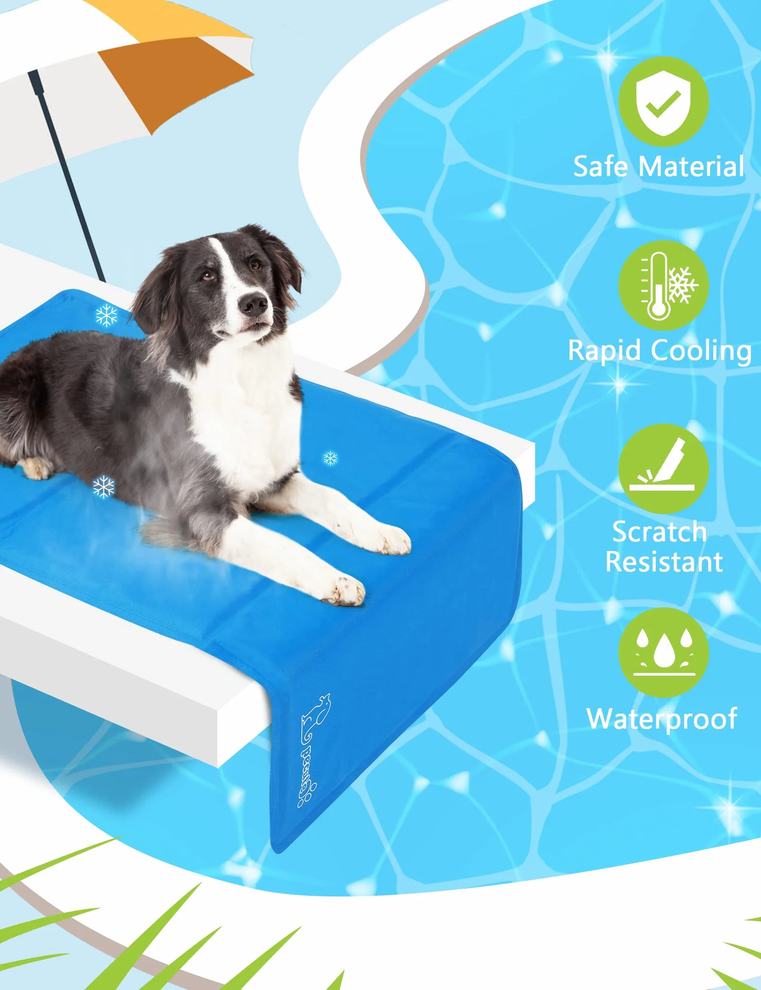 Pecute Tappetino Raffreddamento Cane Gatto 120x75cm Gel Non Tossico Auto Raffreddamento XL Blu