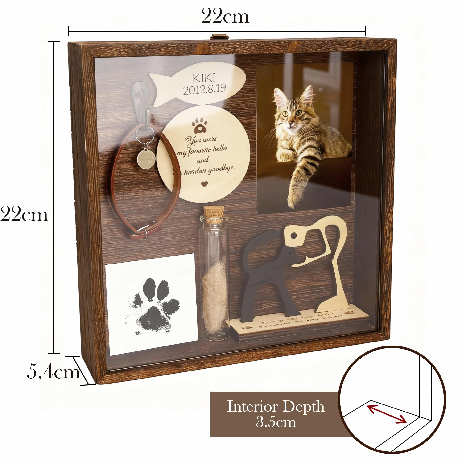 Scatola commemorativa Animali Domestici 8,6''-Porta Collare Cornice Foto,Zampe,Scultura Legno Cani,Barattolo Peli di Animali Domestici,Regalo condoglianze degli,Appendere/Tavolo