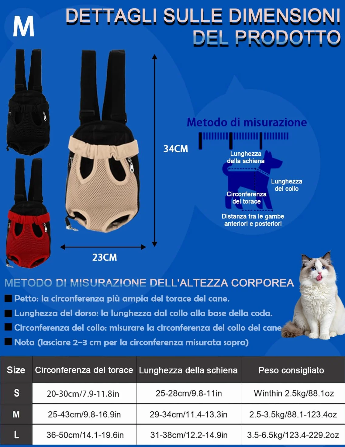 Zaino Pettorale Per Animali Domestici, Zaino Porta Cani Traspirante Portatile Per Animali Domestici Accessori Per Animali Domestici Per Escursionismo Bici da Viaggio Moto(M-beige)