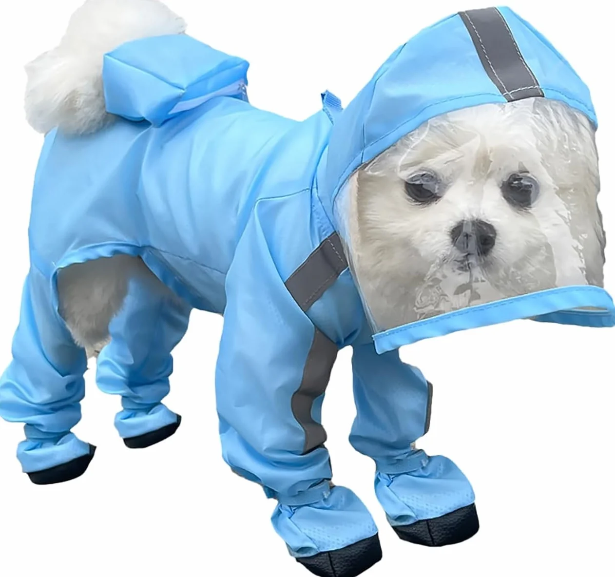 Impermeabile per cani con cappuccio - Tuta impermeabile a copertura completa per quattro zampe con scarpe, asciugatura rapida, per animali domestici, per cani di taglia piccola, media e