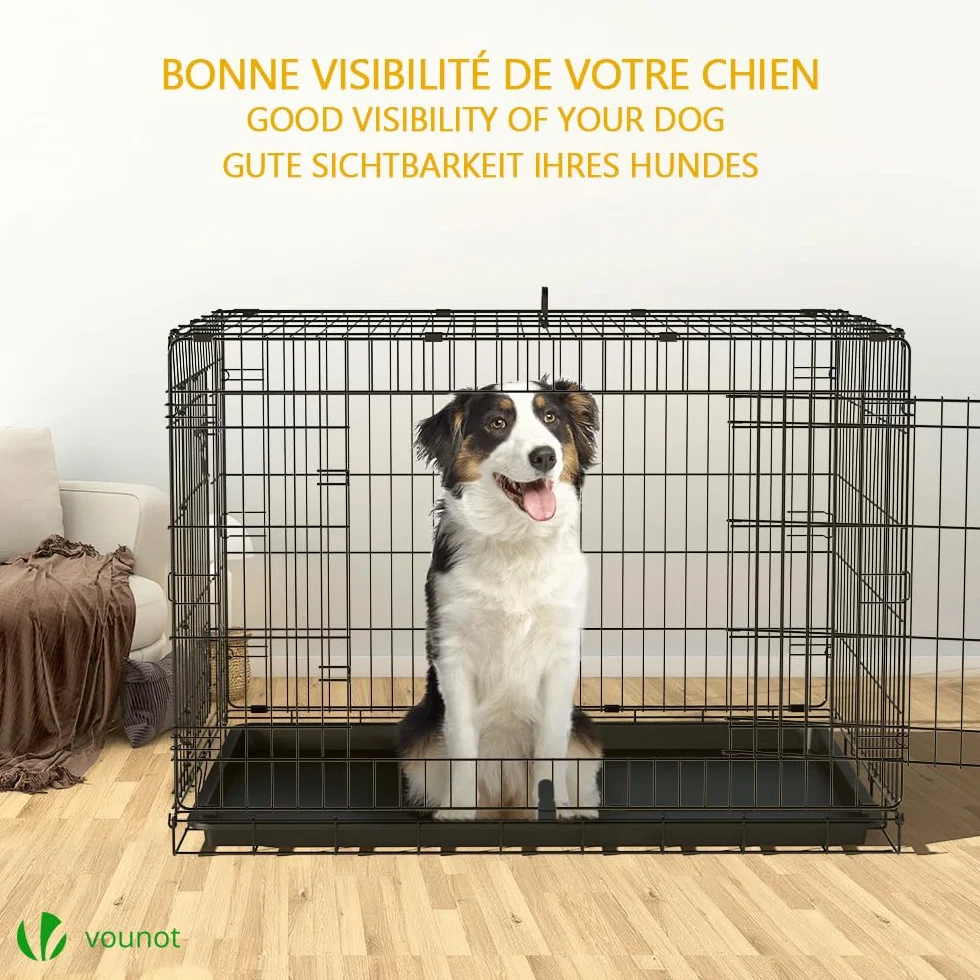 VOUNOT® Gabbia per Cani Pieghevole in Metallo 107x70x78cm Nero con 2 Porte e Vassoio Rimovibile