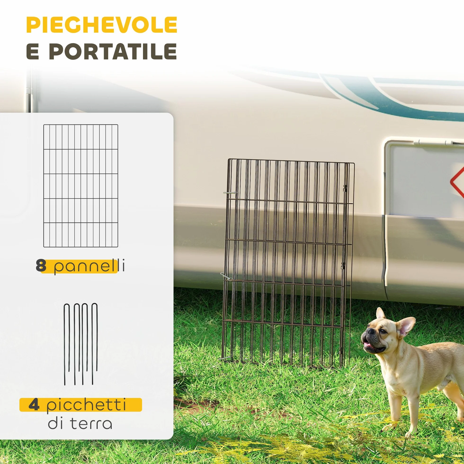 PawHut Recinto per Cani Pieghevole in Metallo, Recinto Espandibile per Animali con Picchetti per Interni ed Esterni, 50 x 80 cm, 8 Pannelli, Nero