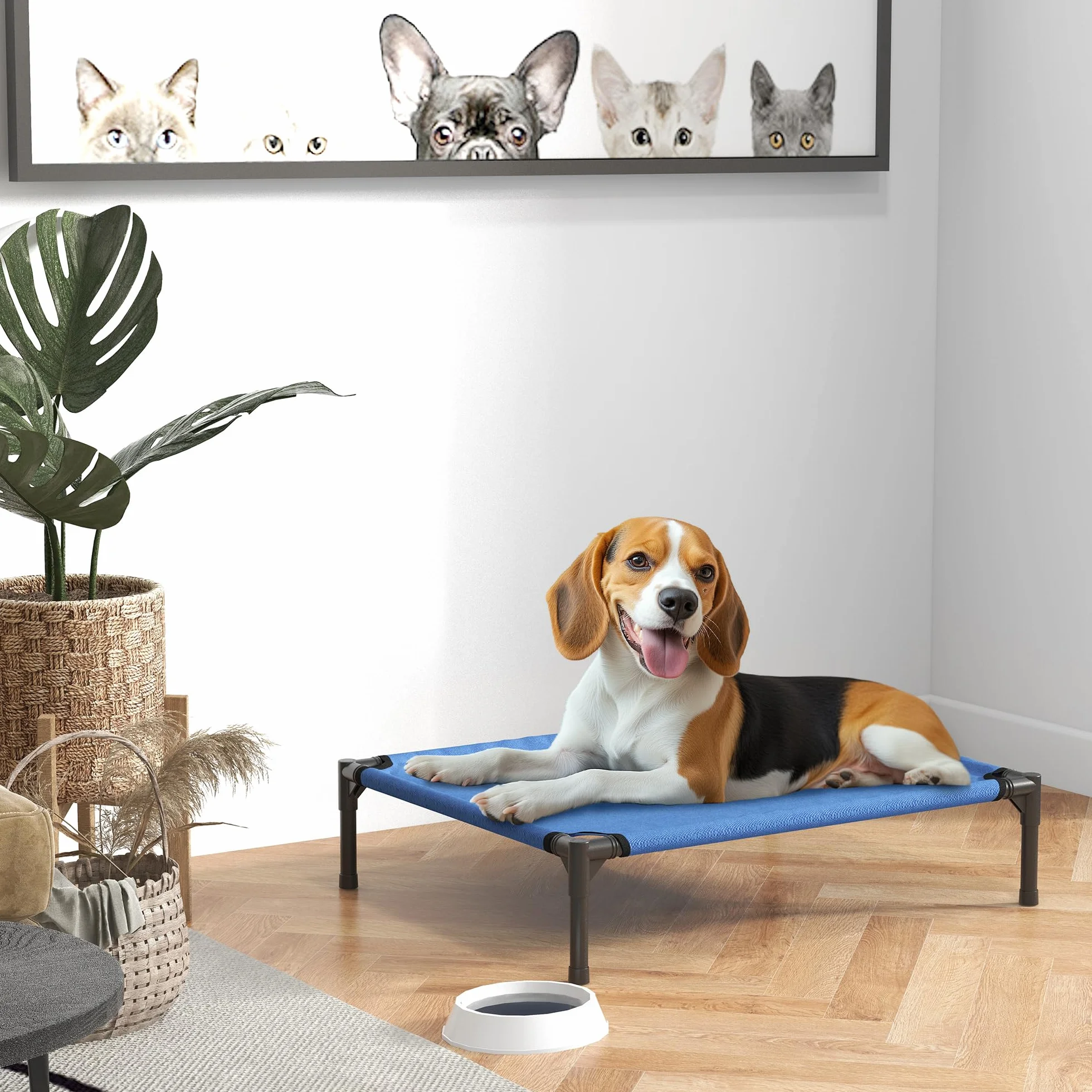 PawHut Brandina per Cani Taglia Media Pieghevole, Lettino Rialzato in Metallo e Tessuto Oxford, 76x61x18 cm, Blu