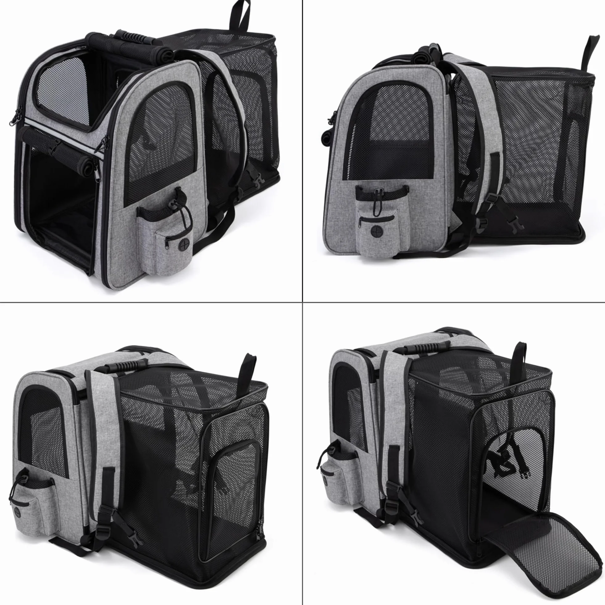 Zaino Trasportino Gatto Cane Estensibile Cuccia Portatile Grande Espandibile Borsa Porta Animali Pieghevole Traspirante per Cani Piccoli Cuccioli Gatti Medi Fino a 8kg Km15 (Grigio)