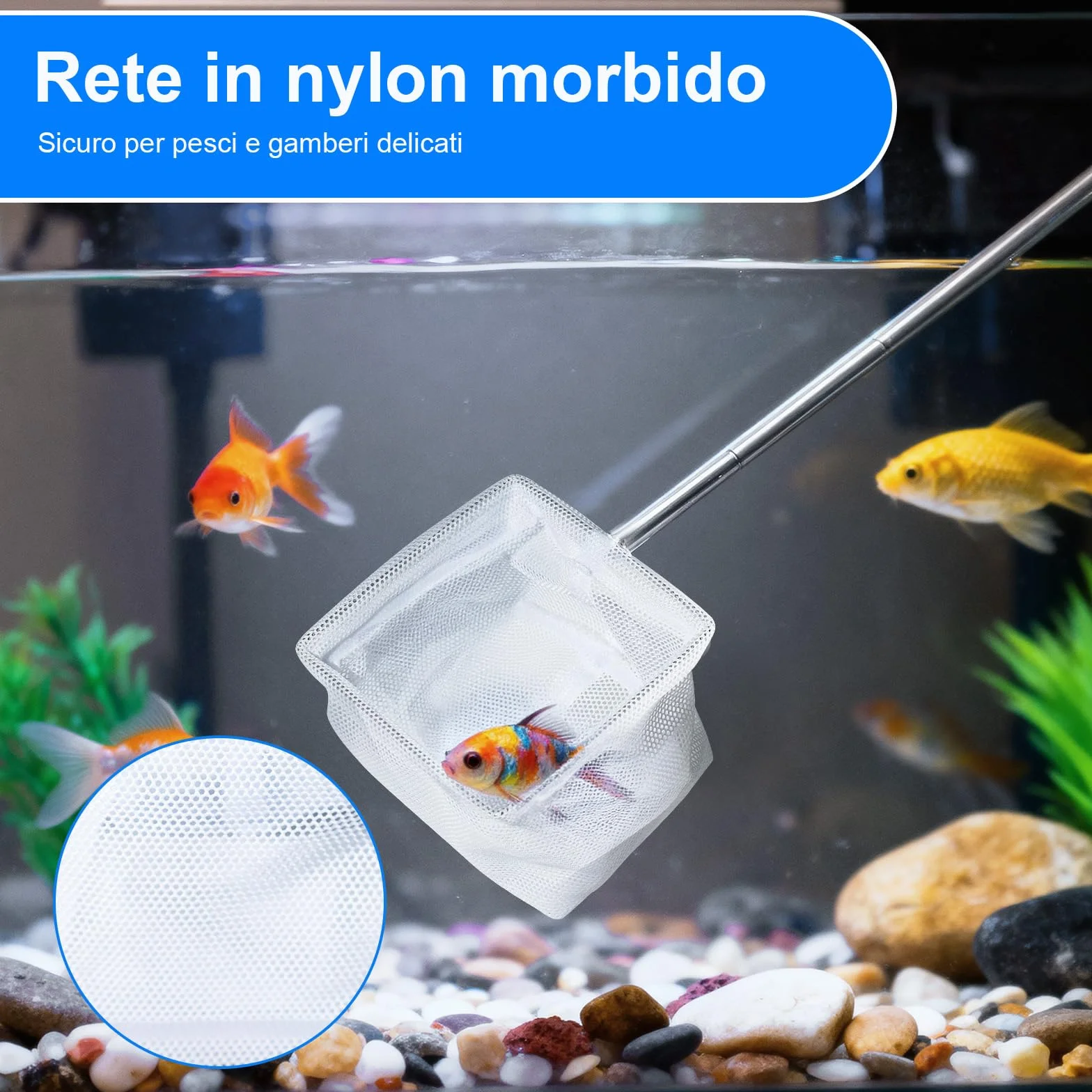 Set di 2 Retini Mini Acquario con Manico in Acciaio Inossidabile – Rete da Pesca a Maglia Fine con Manico Telescopico (13-40 cm) per Acquario, Stagno e Pulizia (8x6,5 cm)