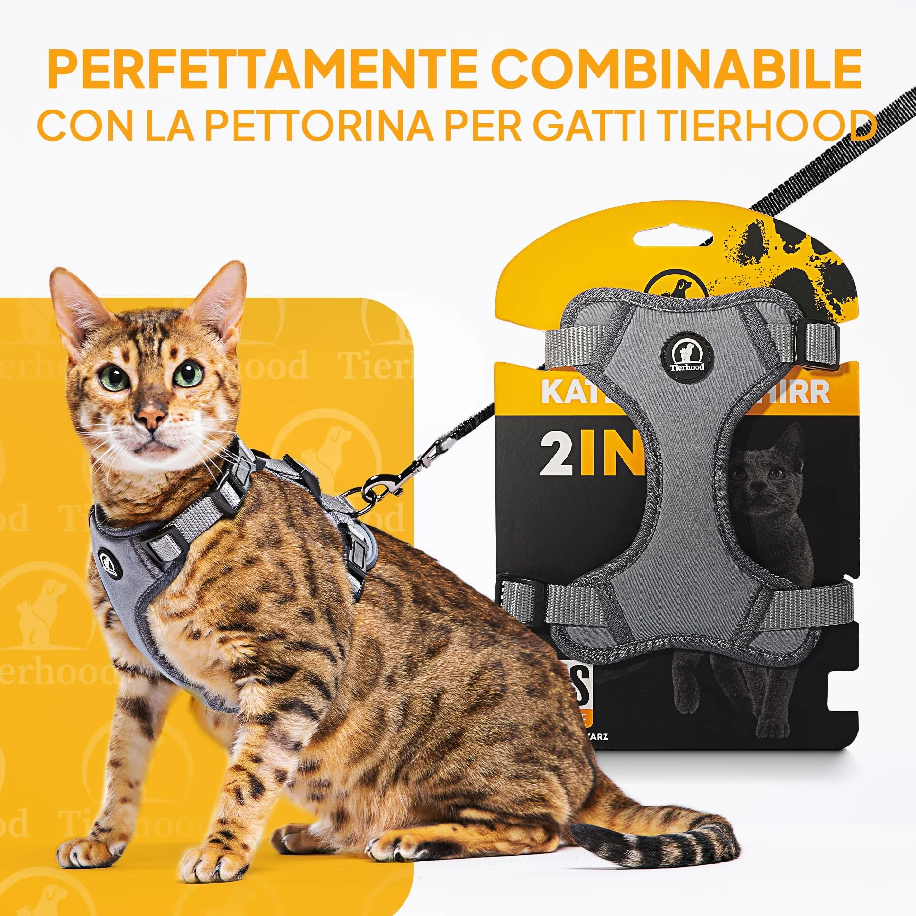 Tierhood Guinzaglio per gatti - 15m - guinzaglio resistente da training e richiamo, moschettone sicuro