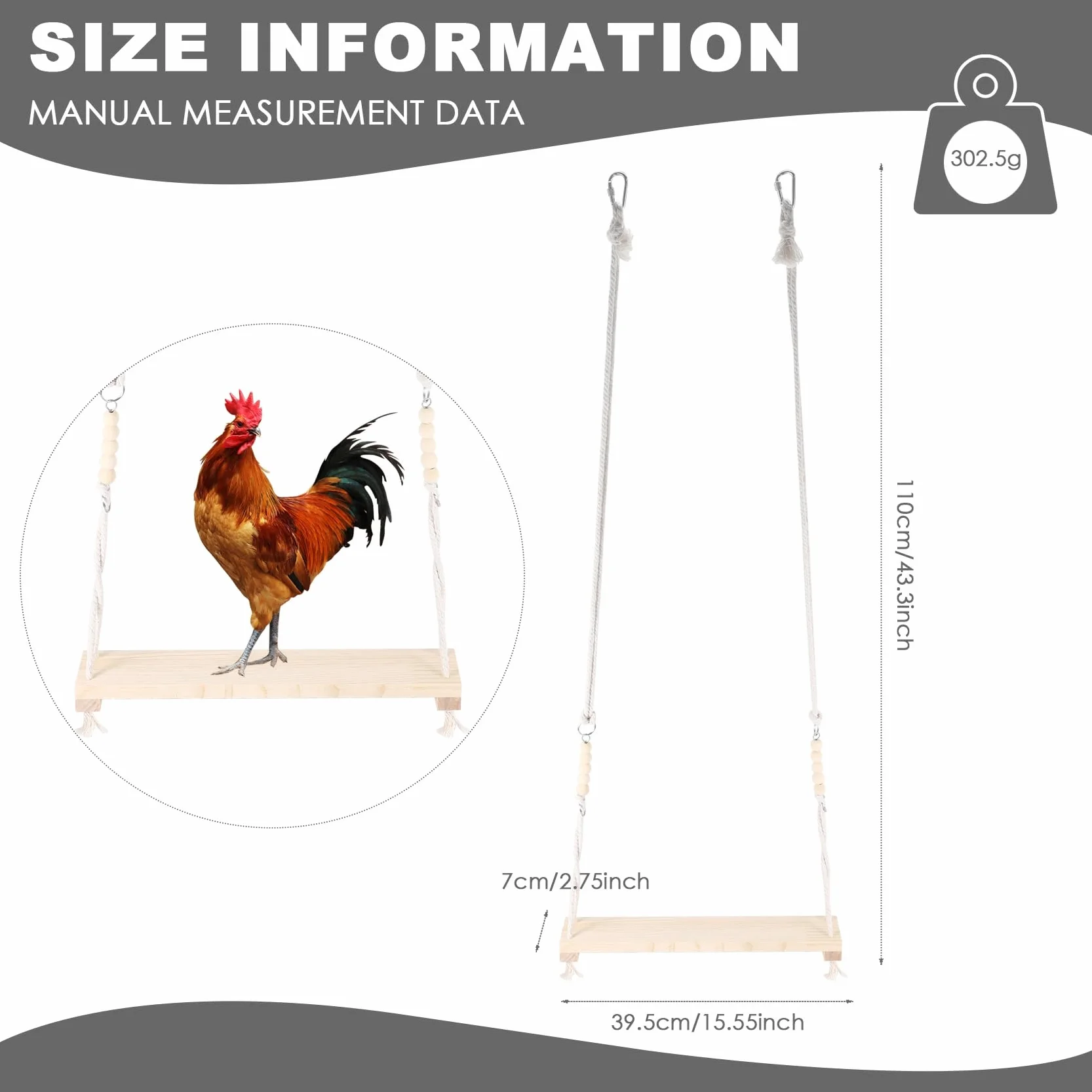 Giocattolo Altalena di Pollo in Legno Naturale per Galline da Cortile