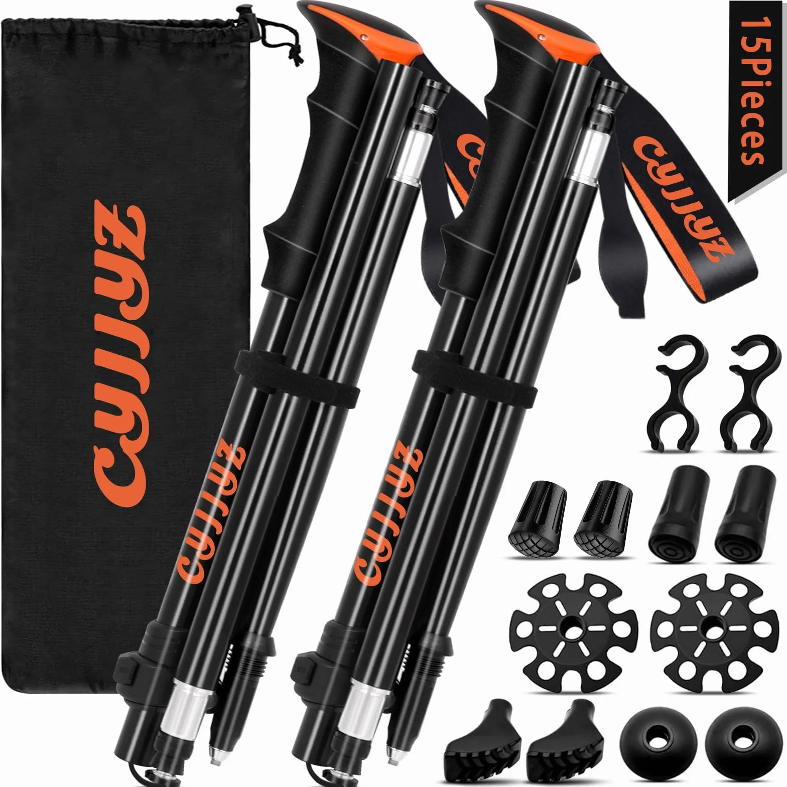 2Pcs Bastoni Trekking Pieghevoli, Bastoncini Trekking in 7075 Alluminio, Bastoncini da Trekking, Bastoni da Trekking Nordic, Bastone da Trekking, 108-135 cm Regolabile, per Escursionismo