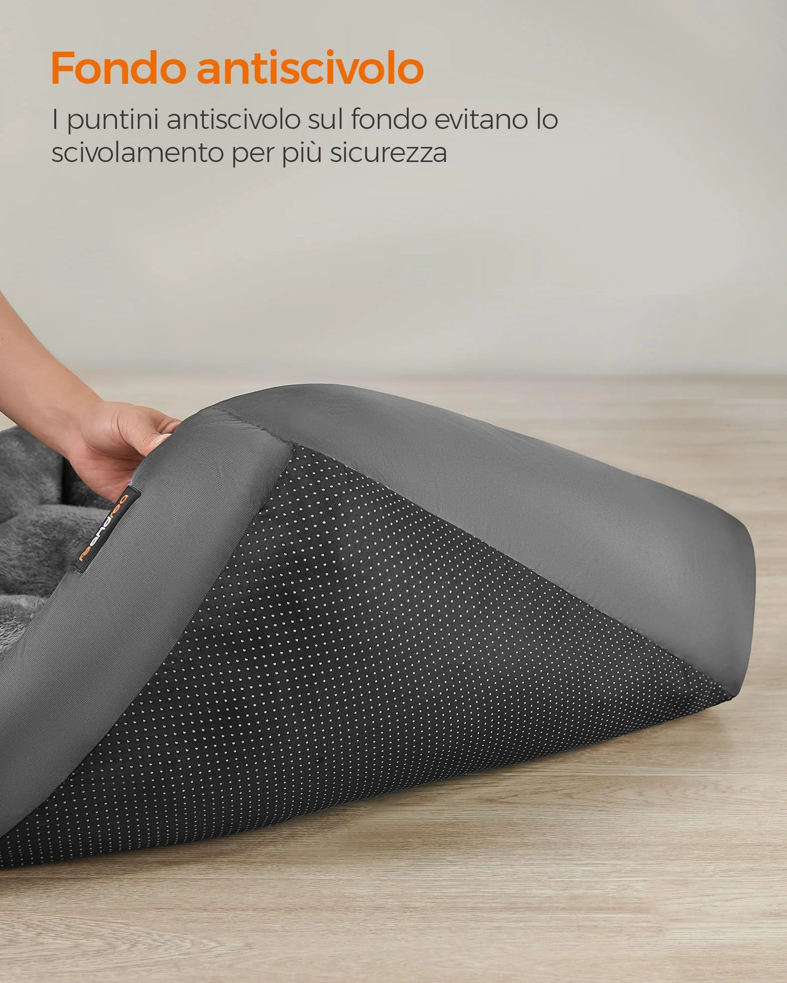 Feandrea Cuccia Cane Interno, Cuccia per Cani e Animale Domestico, Tappeto Rimovibile e Reversibile, Bordi Rialzati, Fondo Antiscivolo, L, 85 x 65 x 21 cm, Grigio Ardesia e Grigio Tortora PGW004G02