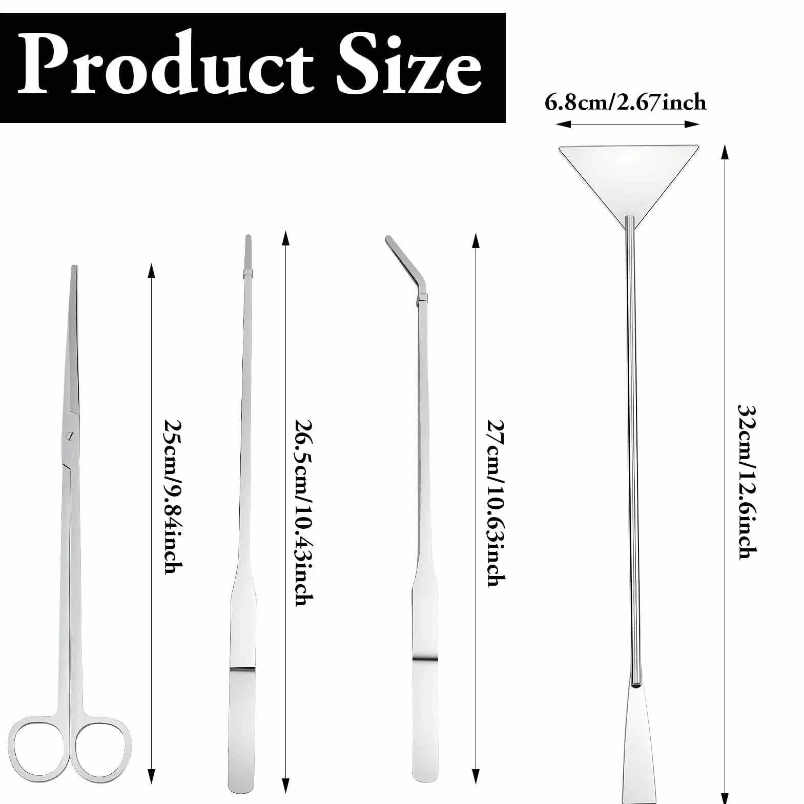Kit Accessori Acquario 4 in 1 Pinze Acciaio Inox Pinzette Forbici Spatola con Borse Stoccaggio per Piante Acquatiche
