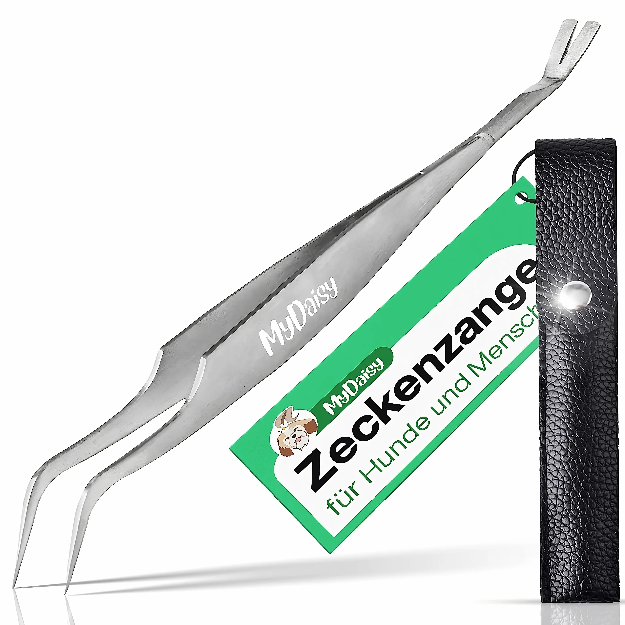 MYDAISY Pinza per zecche 2 in 1 in Metallo con Astuccio, Pinza per zecche in Acciaio Inox per Uomo, Cane, Gatto, Cavallo, Pinza zecche per Cani