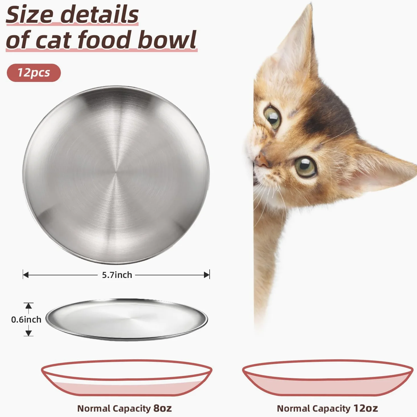 12 ciotole per cibo per gatti in acciaio inox, piccole e piatte da 17 cm, perfette per gattini, gatti, furetti, gatti randagi