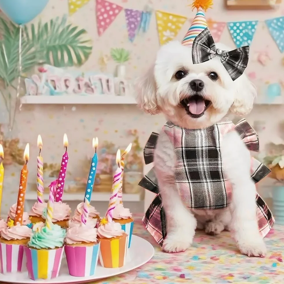 Vestiti per Cani Eleganti in Tartan Rosa e Nero con Fiocco Abiti per Cani Matrimonio Pet Clothes di Alta Qualità per Occasioni Speciali per Piccolo Medio Grande (L)